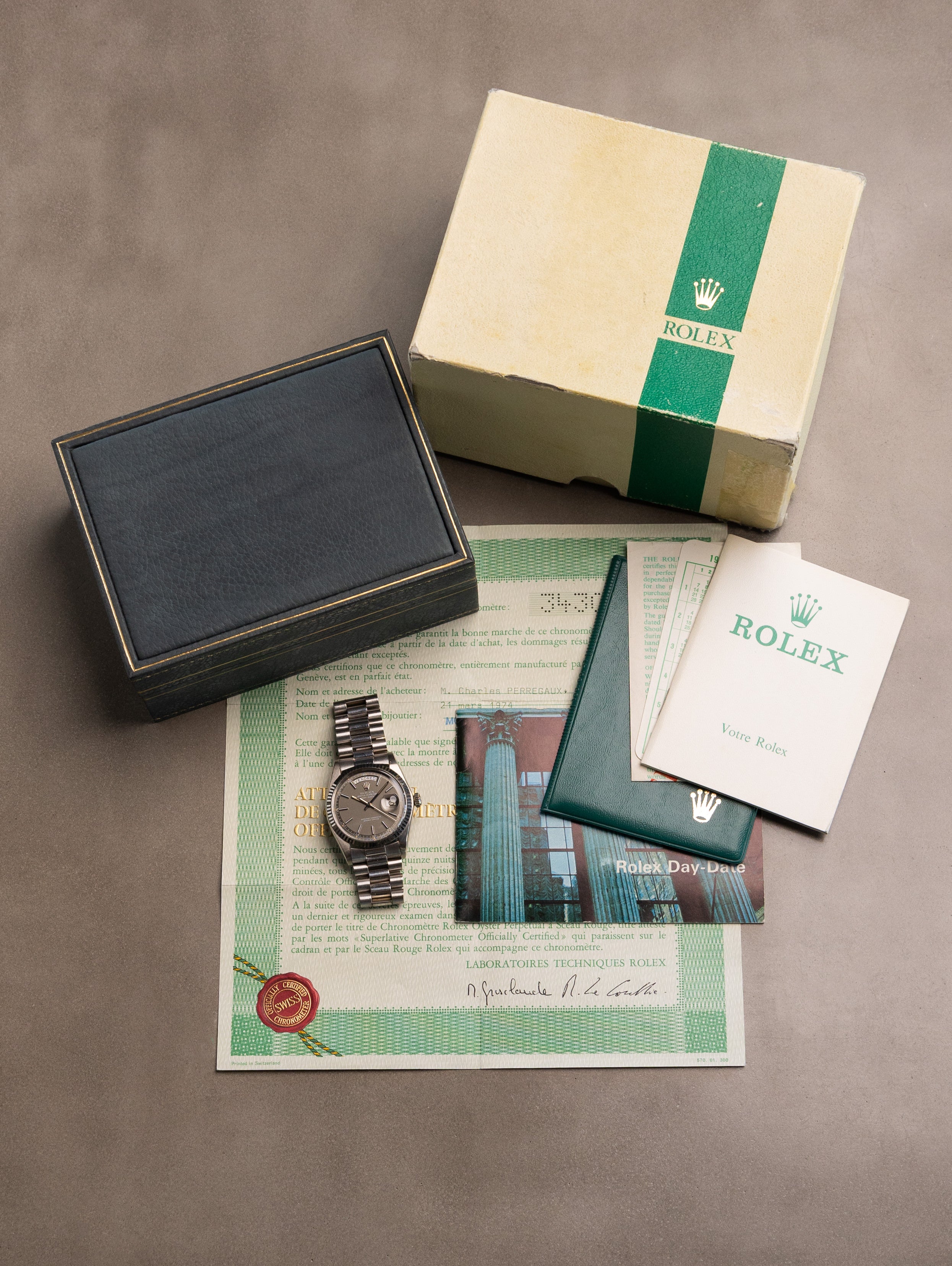 Rolex Day-Date Ref. 1803/9 - Satin Grey Dial Unpolished W/ Box & Papers