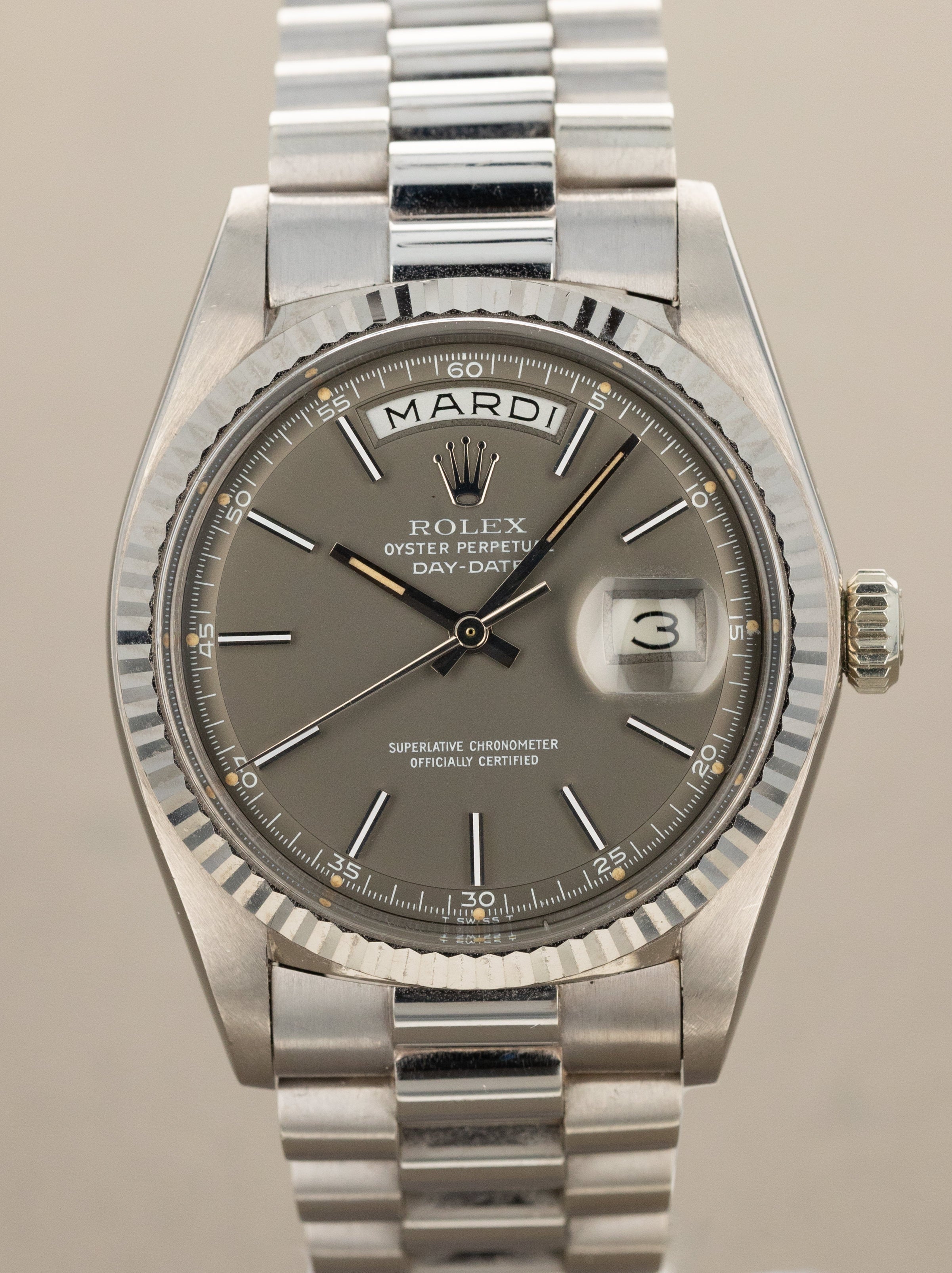 Rolex Day-Date Ref. 1803/9 - Satin Grey Dial Unpolished W/ Box & Papers
