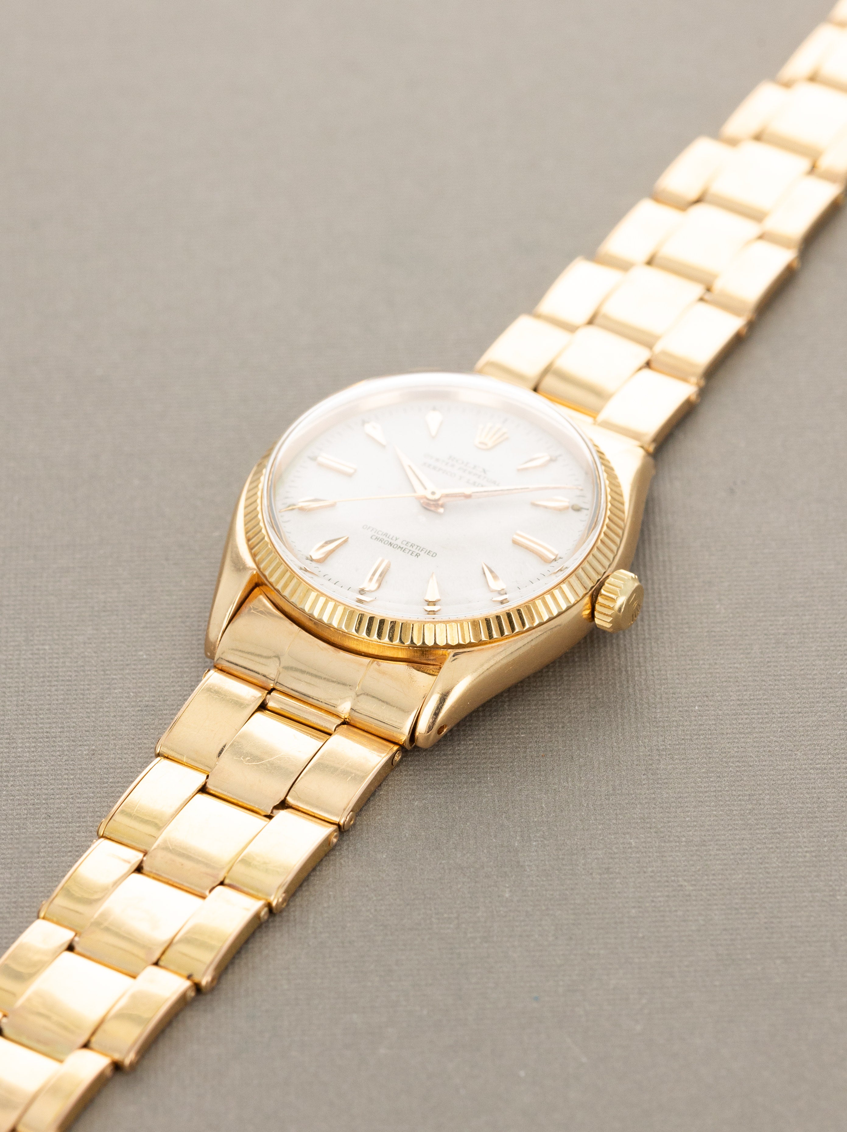 Rolex Oyster Perpetual Ref. 6567 Rose Gold - Satin Silver 'Serpico Y Laino' Dial