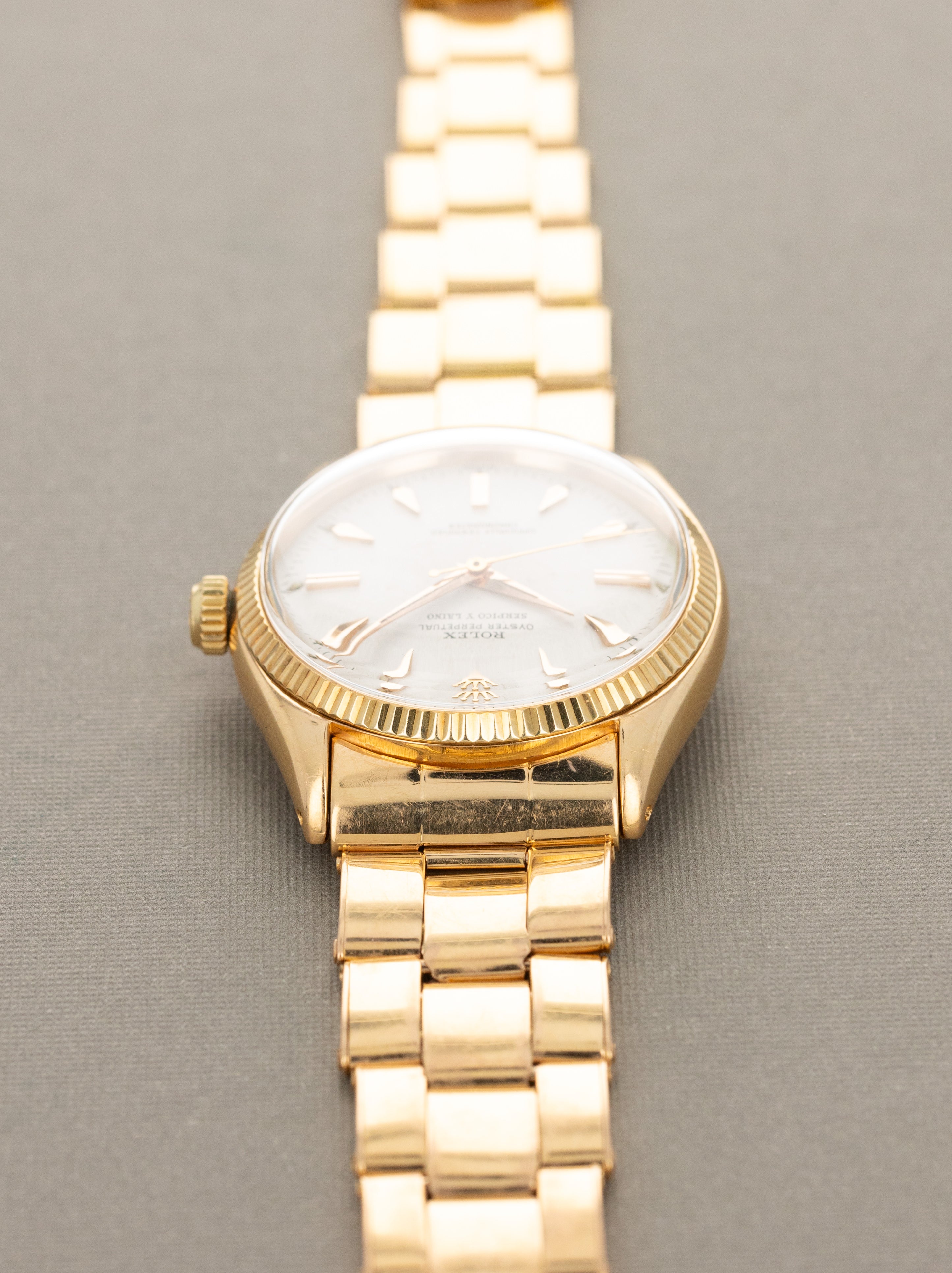 Rolex Oyster Perpetual Ref. 6567 Rose Gold - Satin Silver 'Serpico Y Laino' Dial