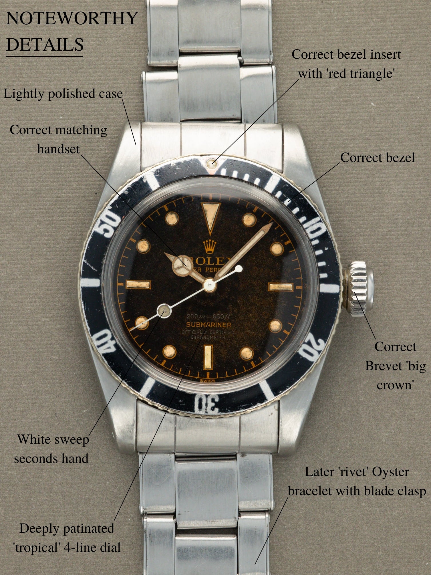 Rolex Submariner Ref. 6538 - 'Big Crown' 4-Liner 'James Bond' Tropical Dial