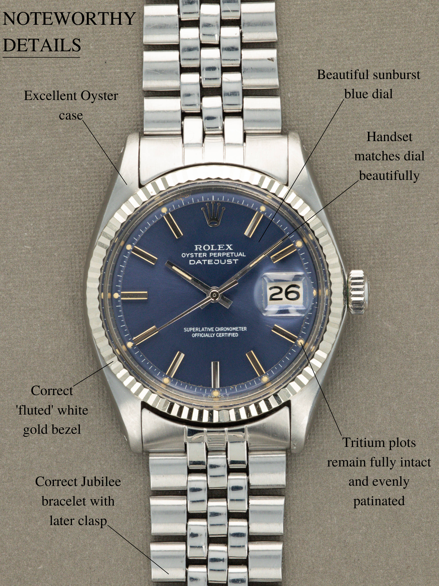 Rolex Datejust Ref. 1601 - Sunburst Blue 'Wideboy' Dial