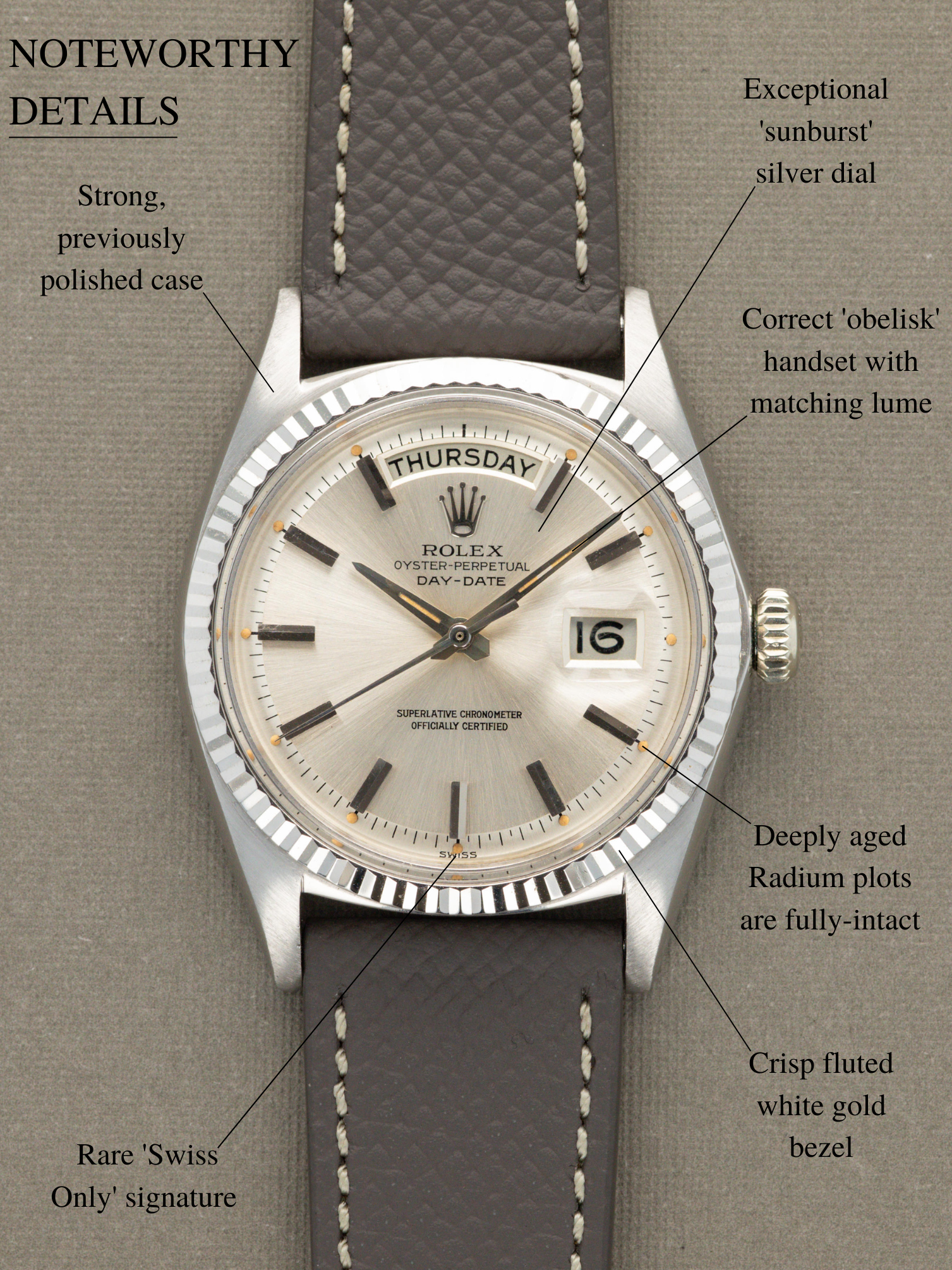Rolex Day-Date Ref. 1803/9 - Sunburst Silver 'Swiss Only' Dial
