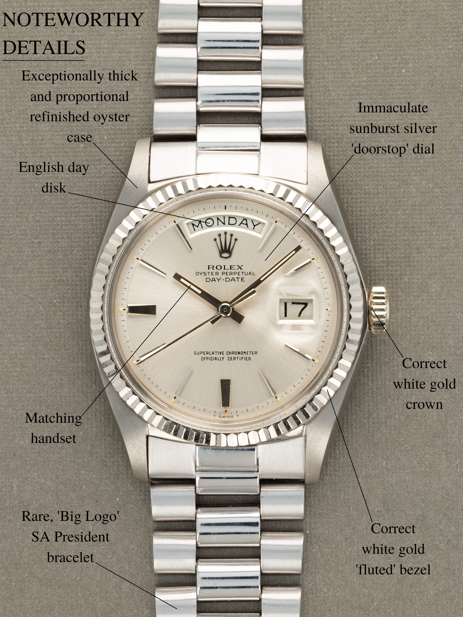 Rolex Day-Date Ref. 1803/9 - Sunburst Silver 'Doorstop' Dial w/ 'Big Logo' Bracelet