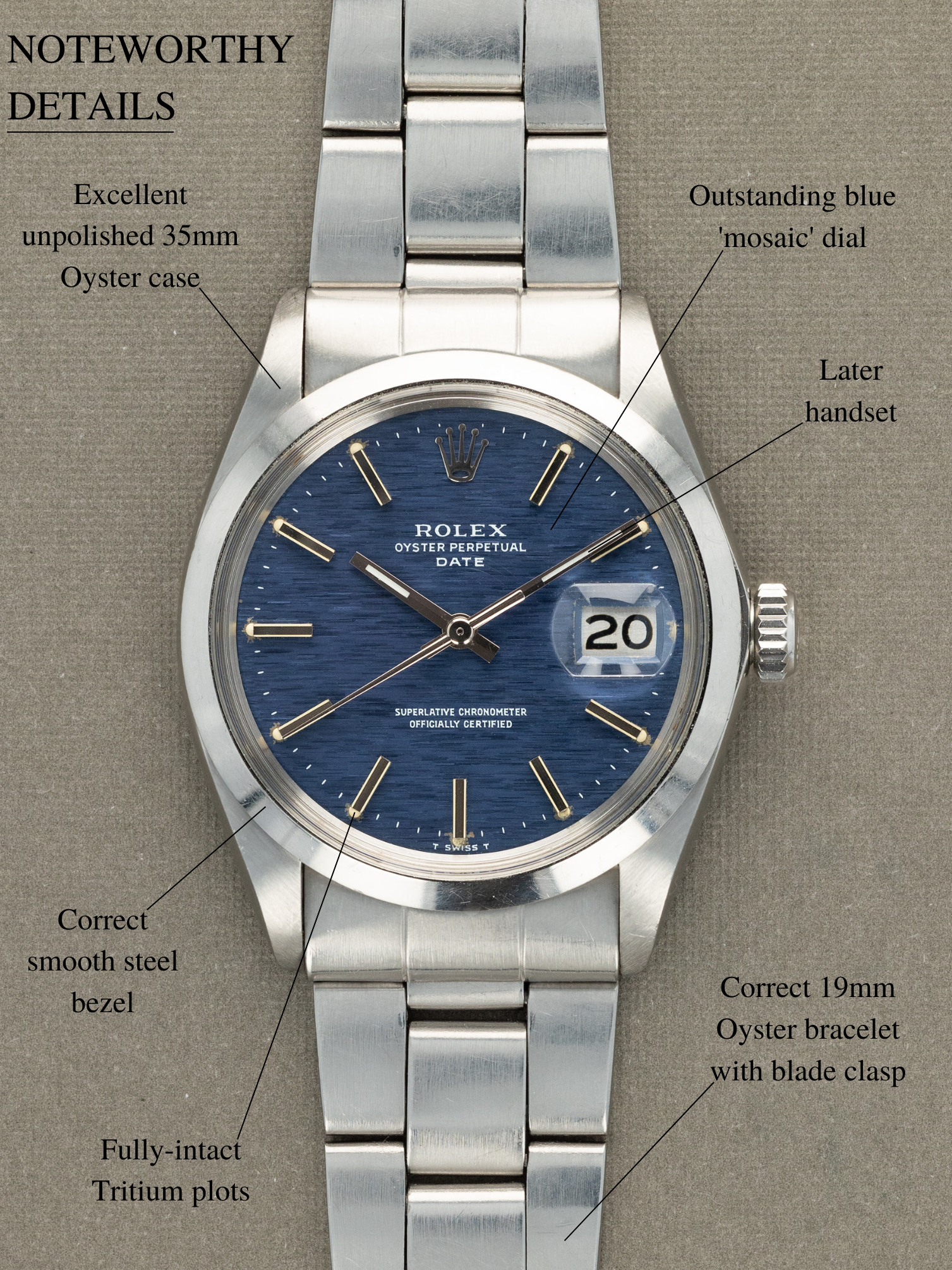 Rolex Oyster Perpetual Date Ref. 1500 - Blue 'Mosaic' Dial Unpolished