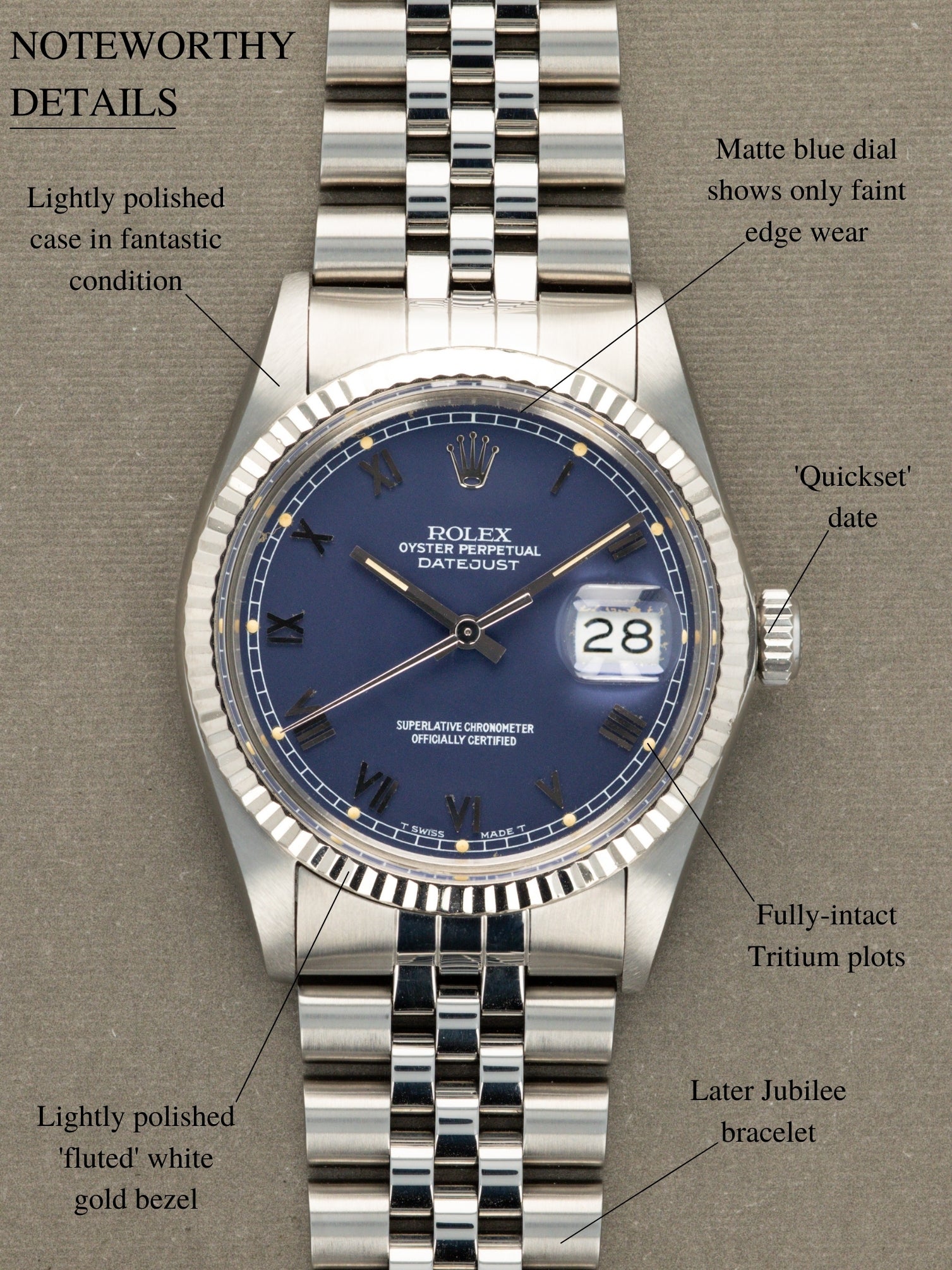 Rolex Datejust Ref. 16014 - Matte Blue 'Roman' Dial