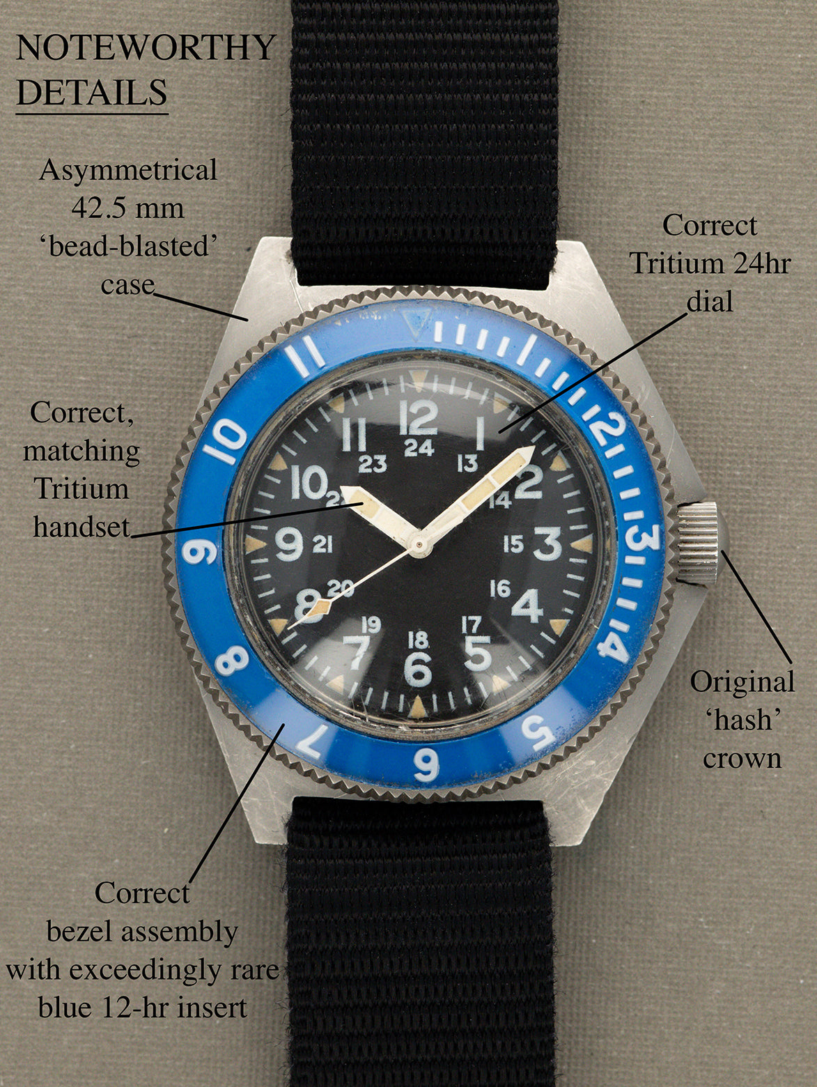 Benrus Type II Class A - 'Sterile' Dial Military Issued w/ Blue Prototype Bezel