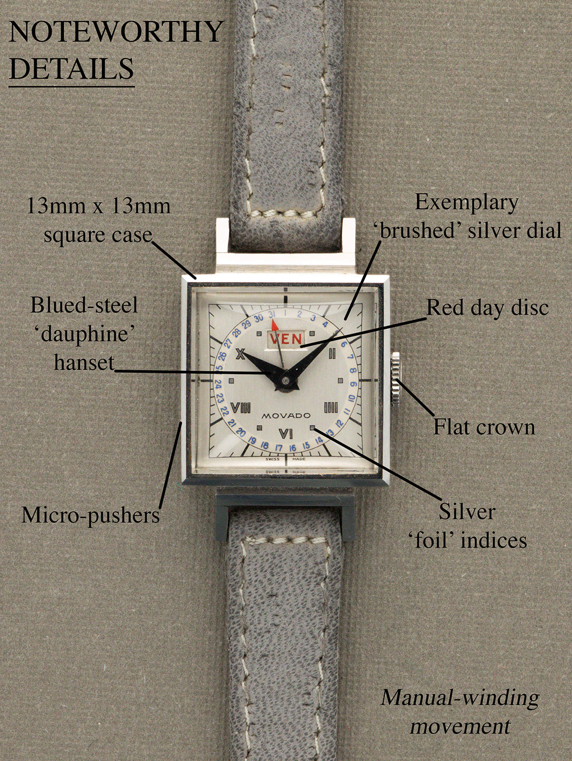 Movado Calendar 'Ladies' Ref. 13025 - 'Brushed' Silver Dial Unpolished