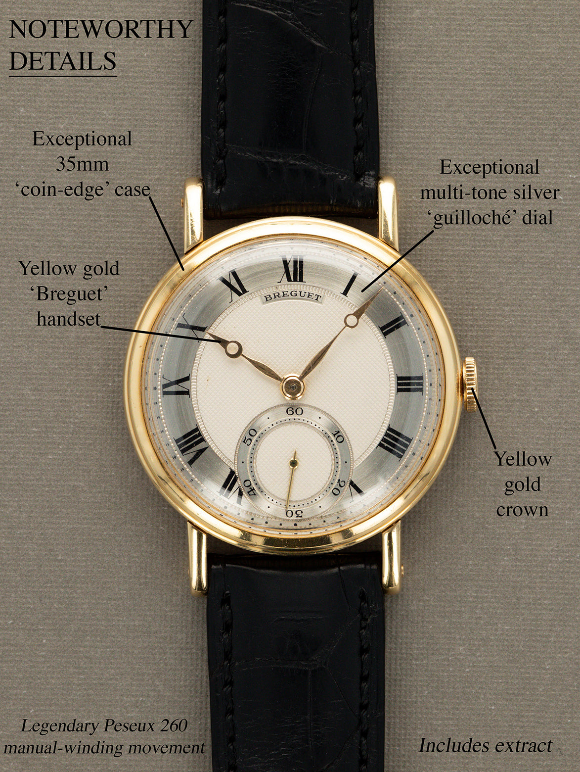 Breguet Empire - Silver 'Guilloché' Dial & Peseux 260 Movement w/ Extract