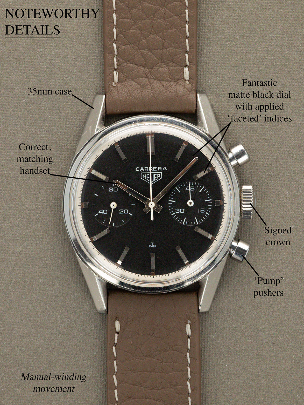 Heuer Carrera Ref. 7753N - Matte Black Dial Unpolished