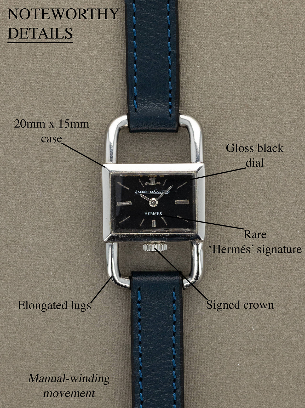 Jaeger-LeCoultre Etrier Ref. 1670.42 - Gloss Black Dial 'Hermès' Retailed