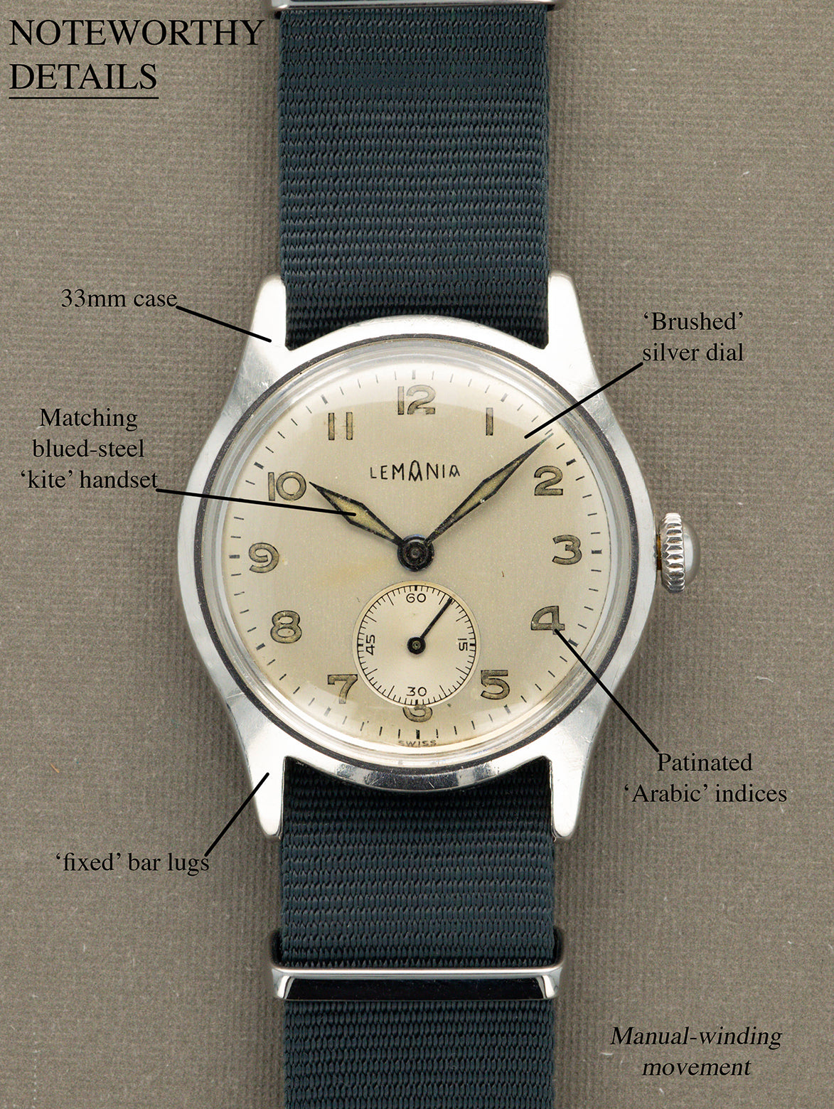 Lemania Field Watch Ref. 203-4 - 'Brushed' Silver Dial