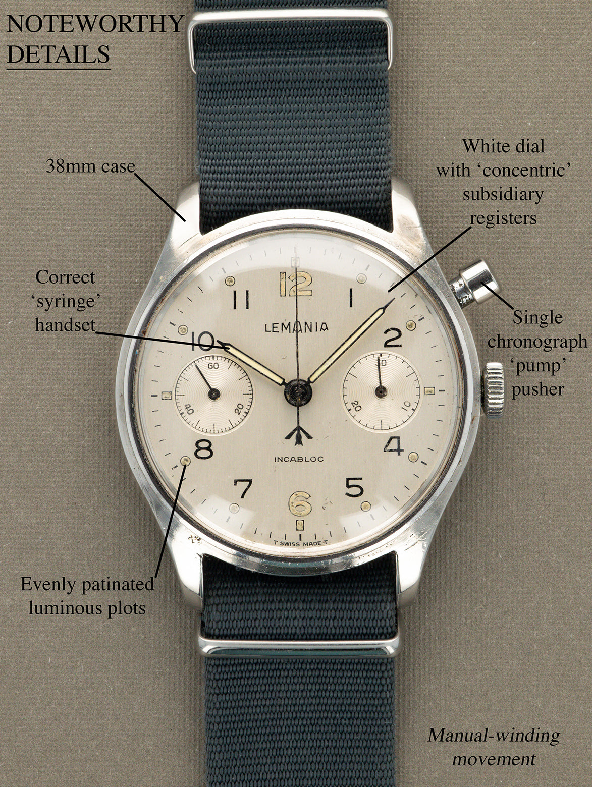 Lemania Monopusher Chronograph - 'Brushed' Silver Dial British Military Issued