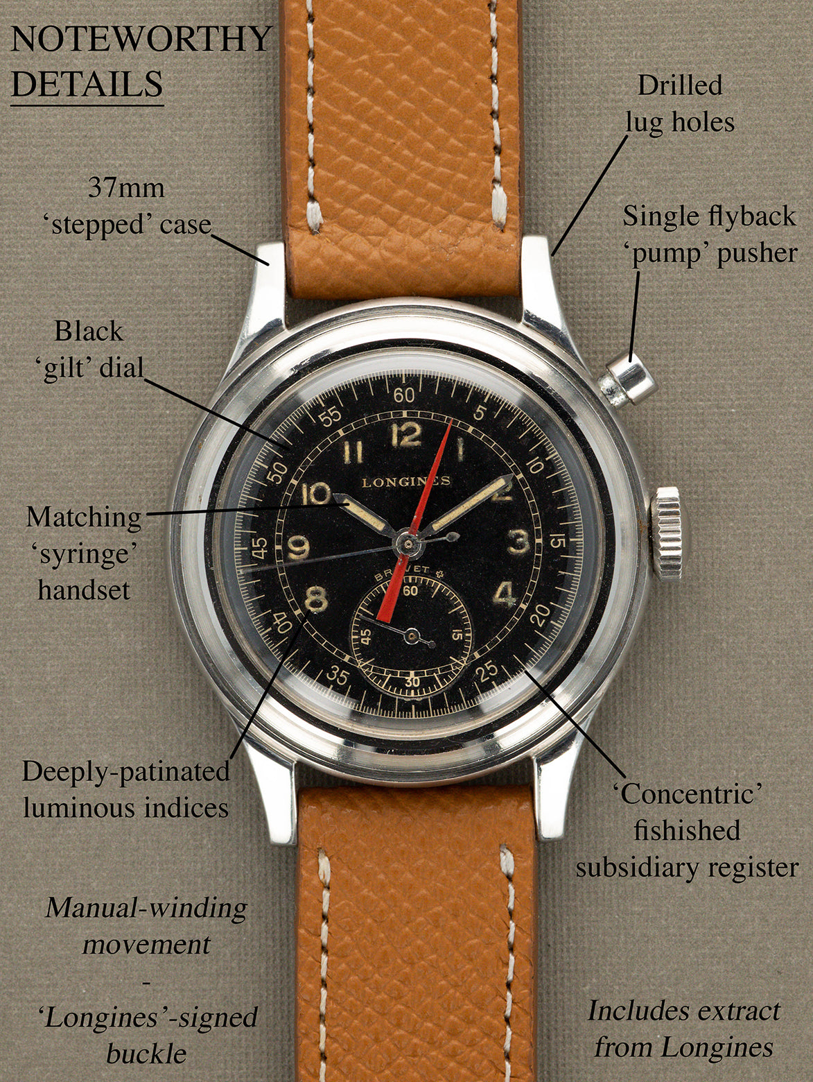 Longines Chronostop Ref. 5681 - Black 'Gilt' Dial w/ Extract