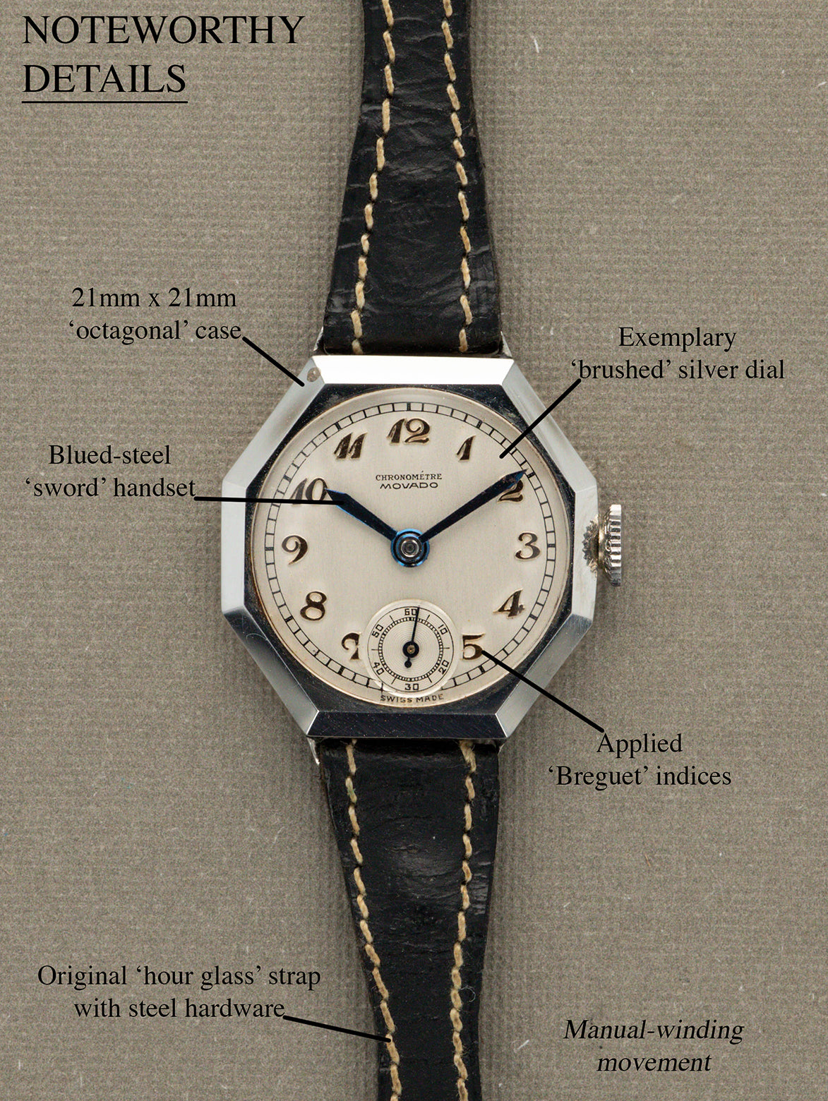 Movado 'Ladies' Octagonal 'Cocktail' Chronometer - 'Brushed' Silver 'Breguet' Dial LNOS