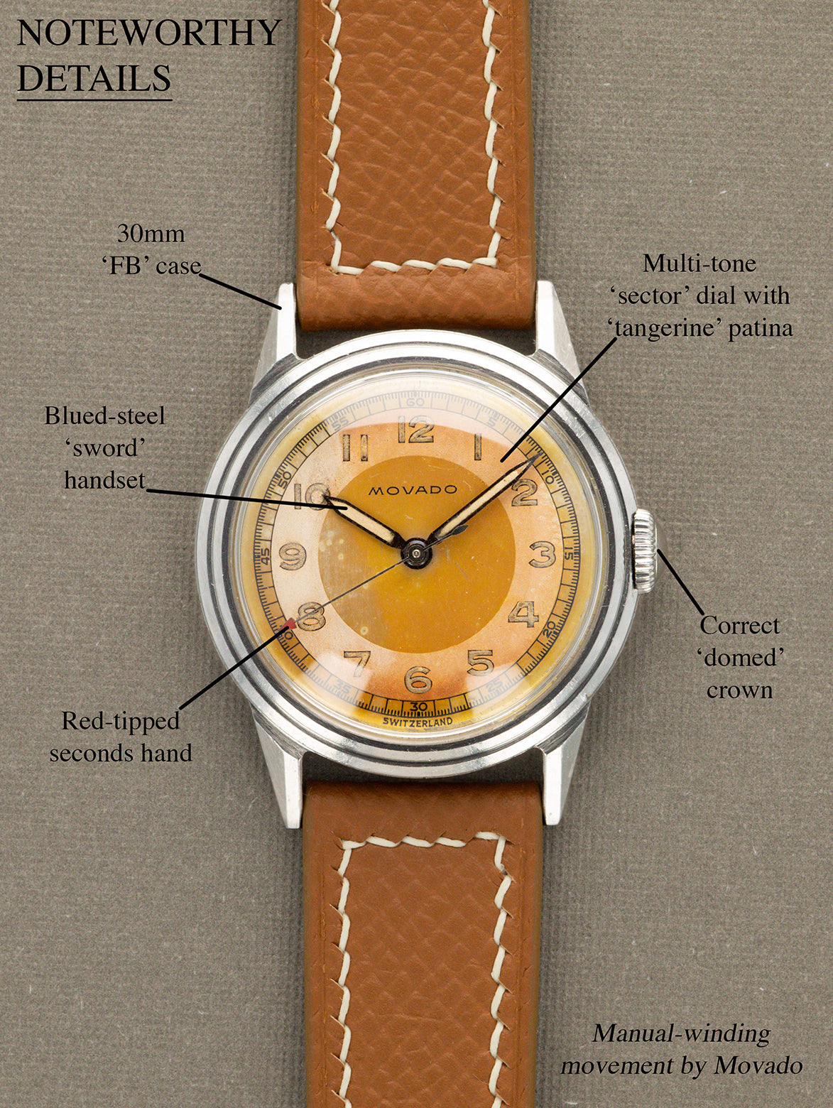 Movado 'Calatrava' Ref. 18610 - Orange 'Tangerine' Tropical Dial Unpolished
