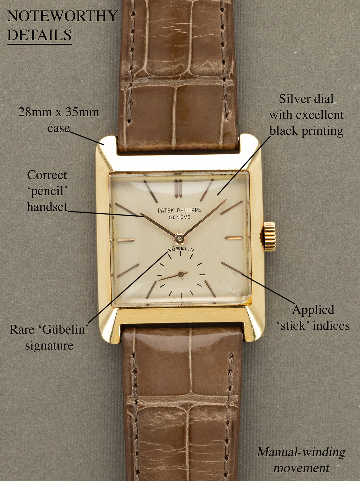 Patek Philippe Yellow Gold Rectangular Dress Watch Ref. 2488 - 'Gübelin' Dial