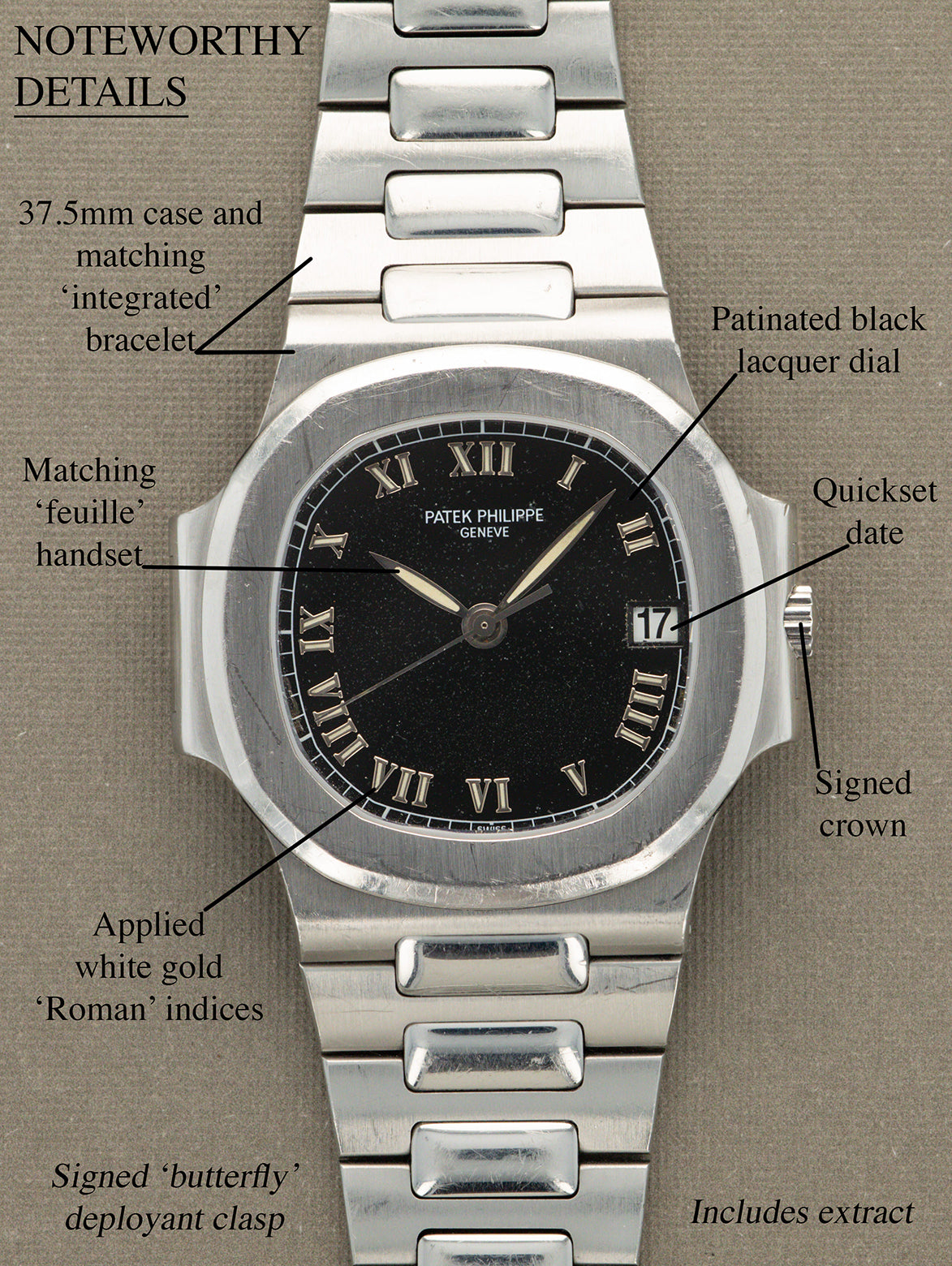 Patek Philippe Nautilus 'Midsize' Ref. 3800/1A - Gloss Black 'Roman' Dial w/ Extract