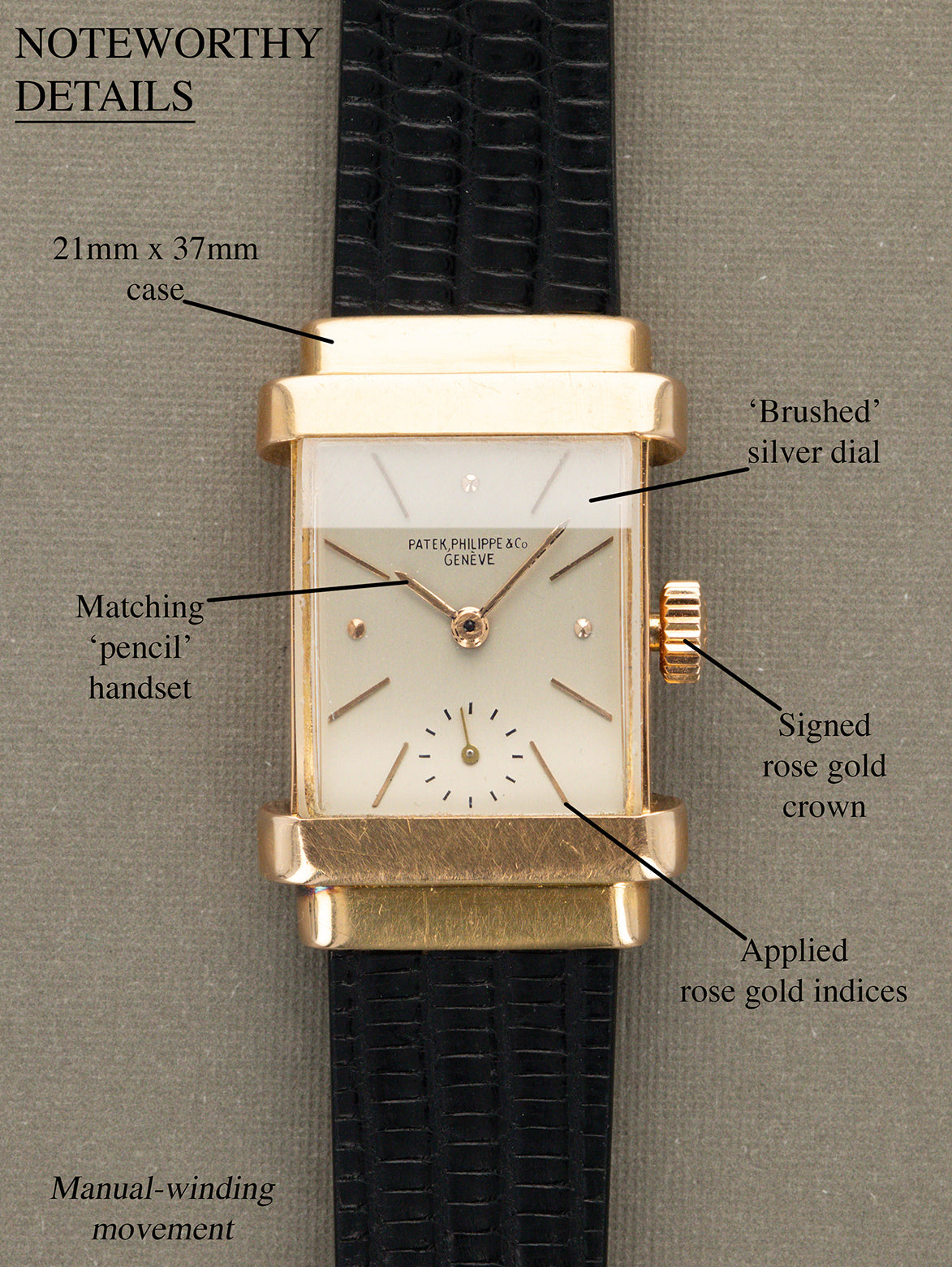 Patek Philippe Rose Gold Dress Watch Ref. 1450 'Top Hat' - 'Brushed' Silver Dial Unpolished