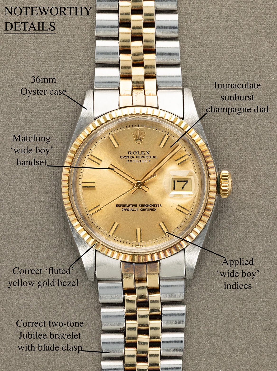 Rolex Datejust Ref. 1601/3 - Sunburst Champagne 'Wide Boy' Dial Unpolished