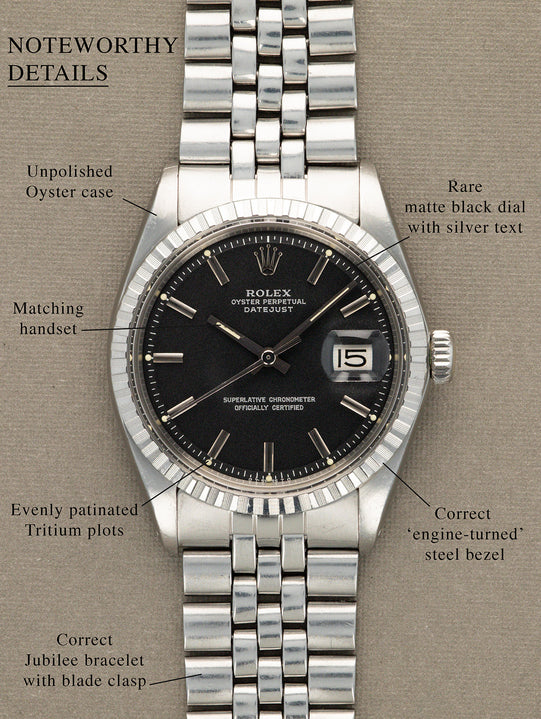 Rolex Datejust Ref. 1603 - Matte Black 'Sigma' Dial Silver Text Unpolished