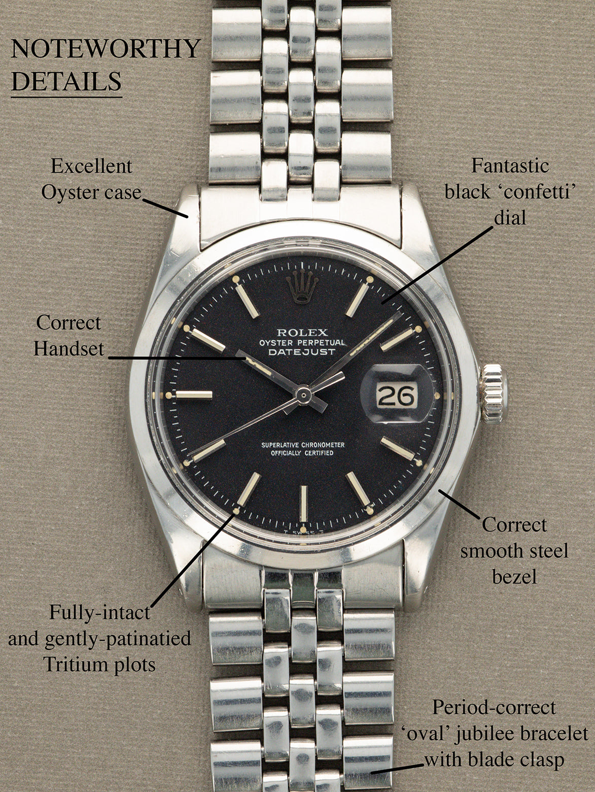 Rolex Datejust Ref. 1600 - Black 'Confetti' Dial