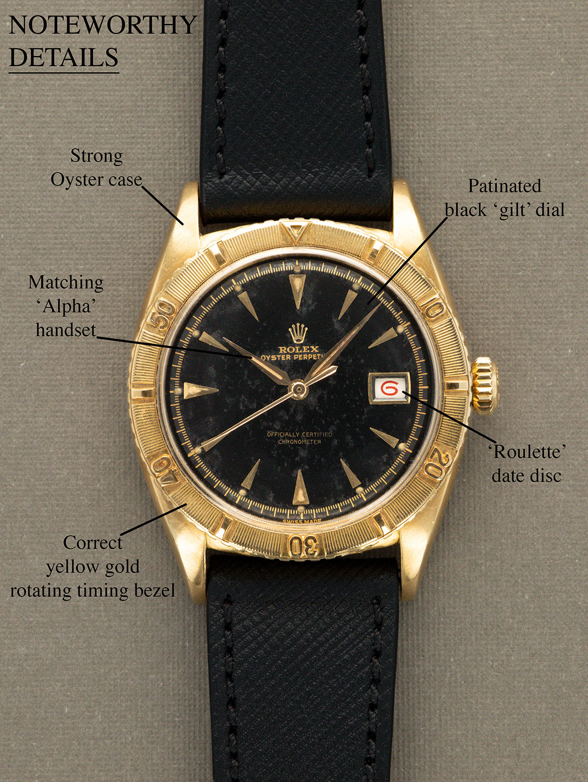 Rolex Turn-O-Graph Ref. 6309 'Thunderbird' - Black 'Gilt' Dial w/ 'Roulette' Date