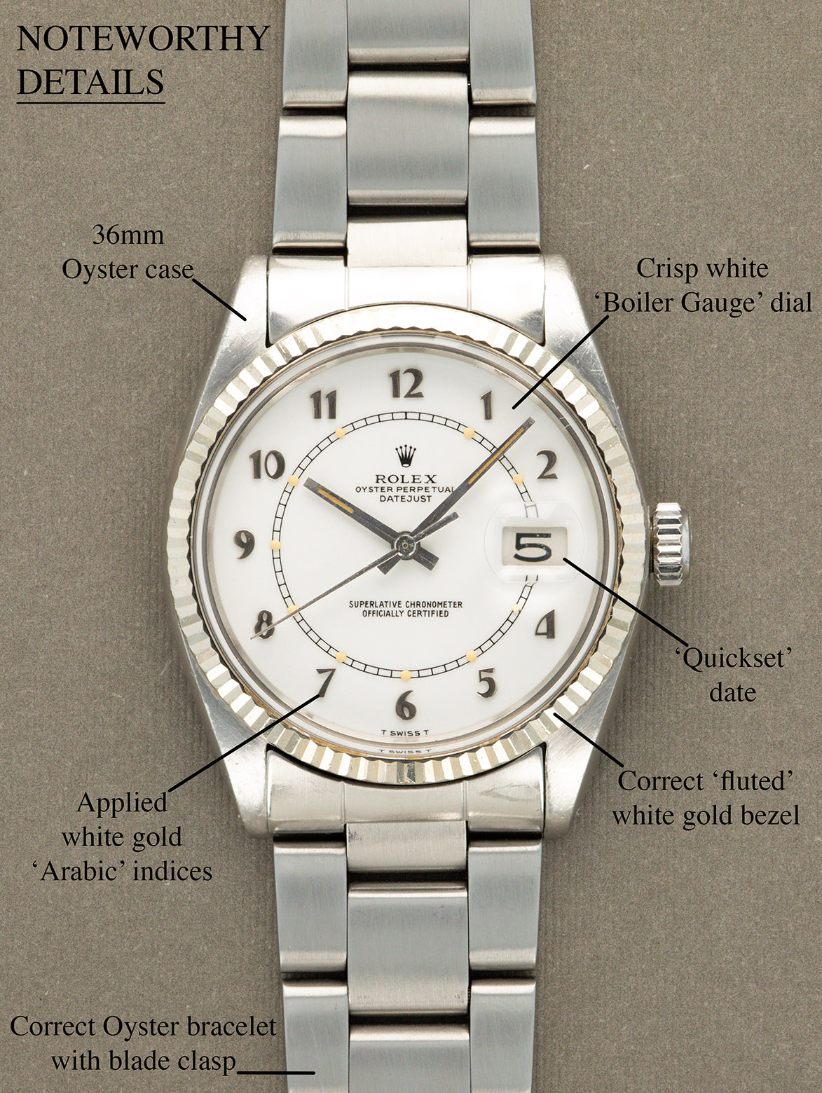 Rolex Datejust Ref. 16014 - White 'Boiler Gauge' Dial