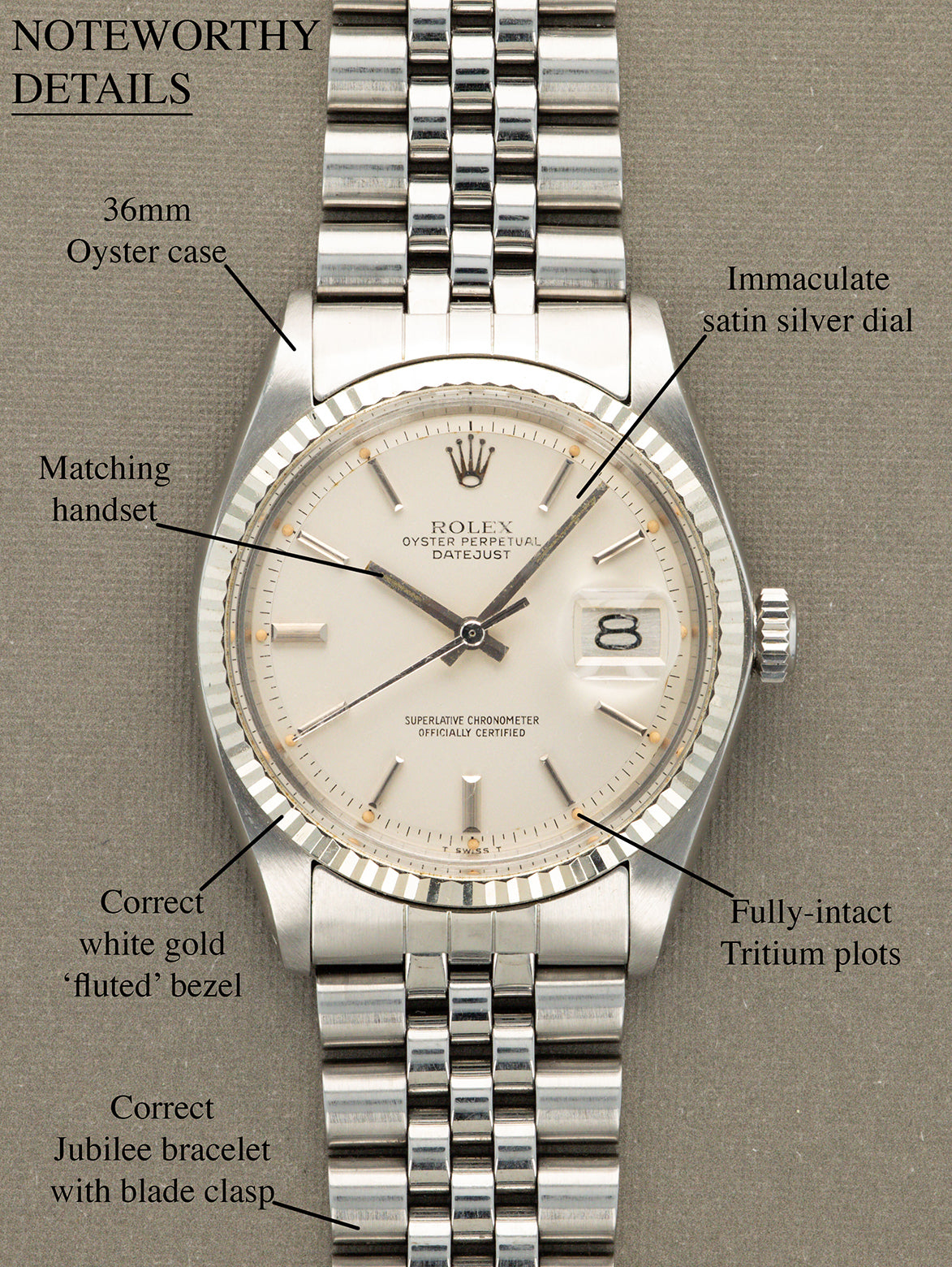 Rolex Datejust Ref. 1601 - Satin Silver Dial Unpolished