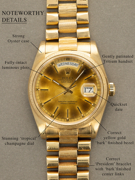 Rolex Day-Date Ref. 18078 - 'Bark' w/ Champagne 'Tropical' Dial Box & Papers