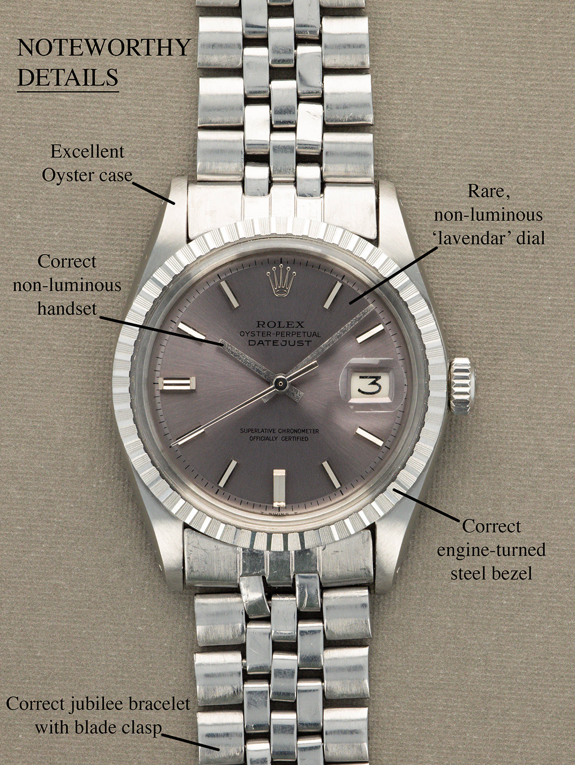 Rolex Datejust Ref. 1603 - Non-Luminous 'Lavender' Dial