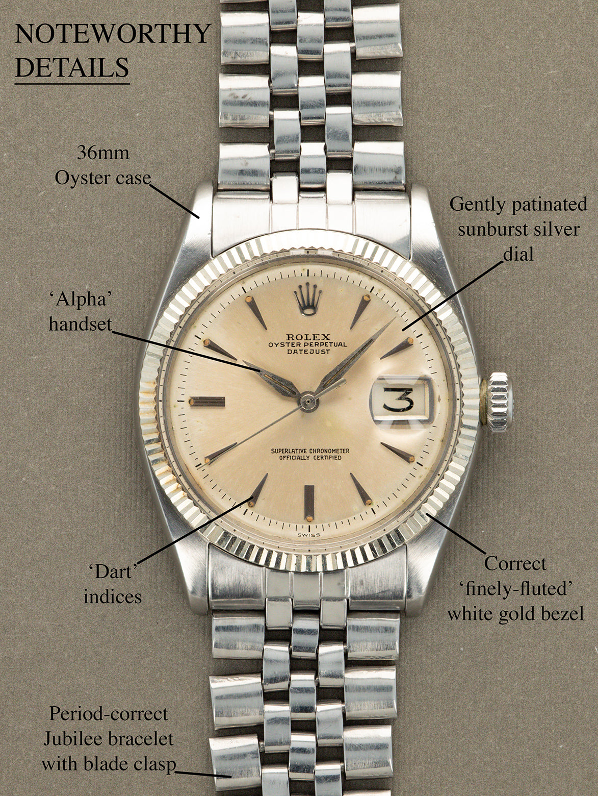 Rolex Datejust Ref. 6605 - Sunburst Silver Dial