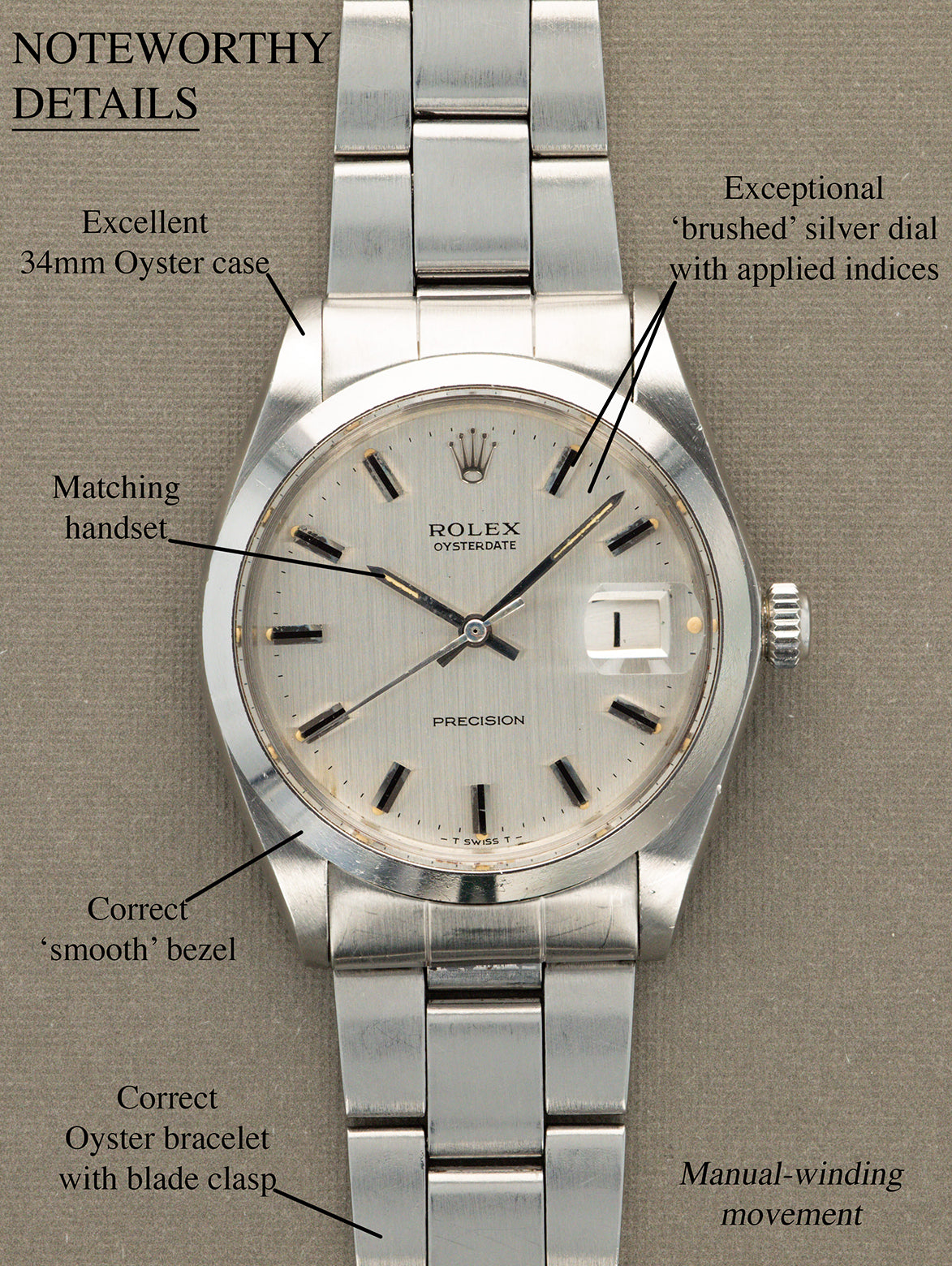 Rolex Oysterdate Precision Ref. 6694 - 'Brushed' Silver Dial Unpolished