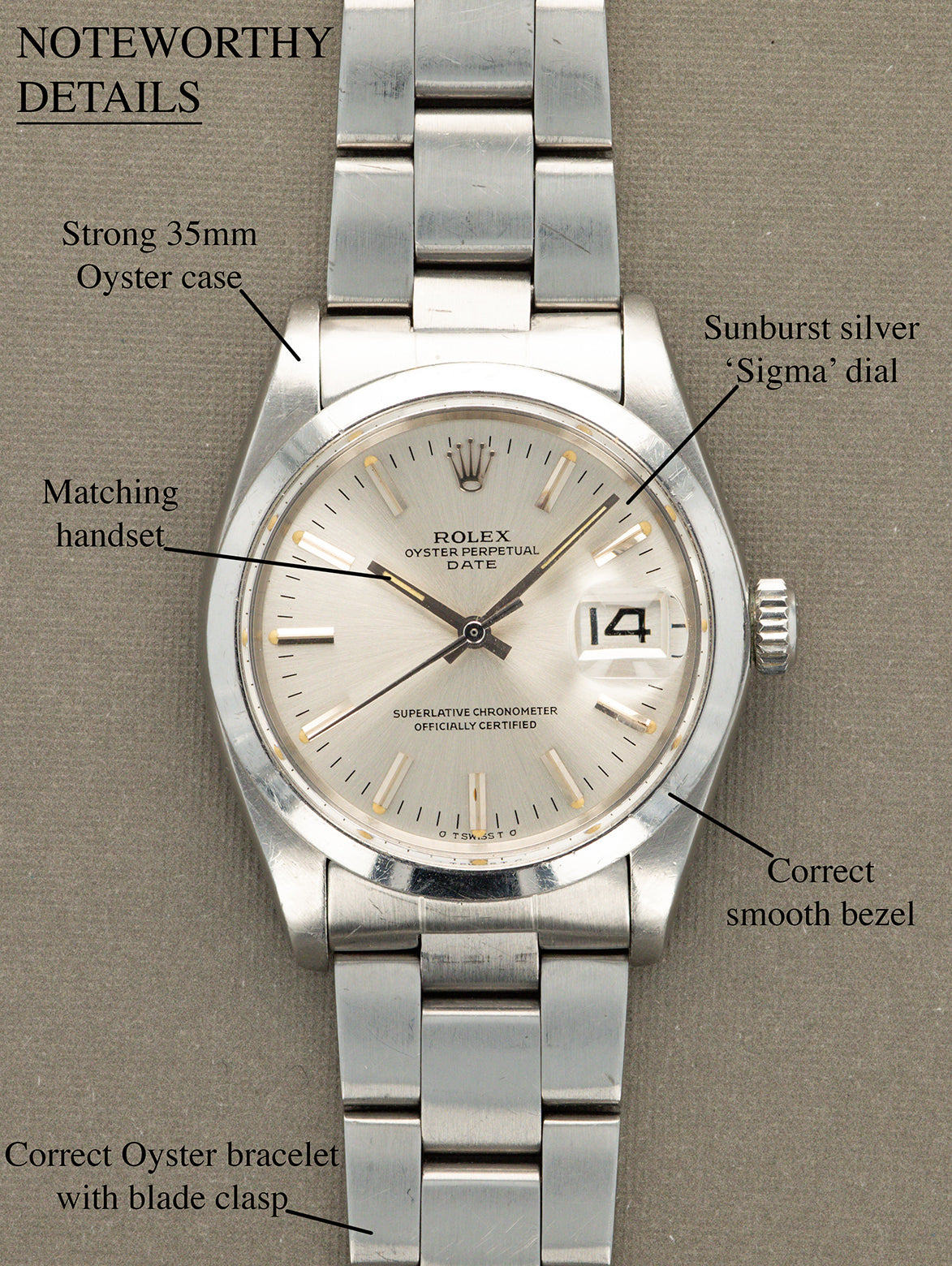 Rolex Oyster Perpetual Date Ref. 1500 - Sunburst Silver 'Sigma' Dial