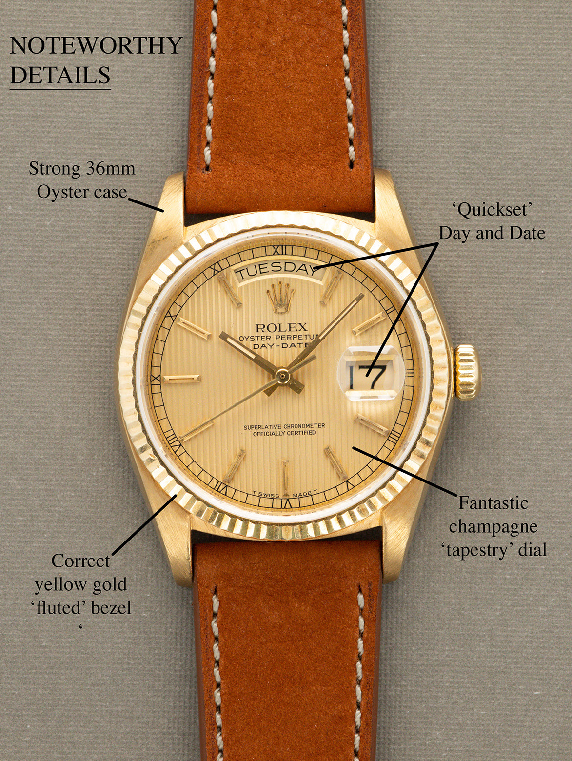 Rolex Day-Date Ref. 18038 - Champagne 'Tapestry' Dial
