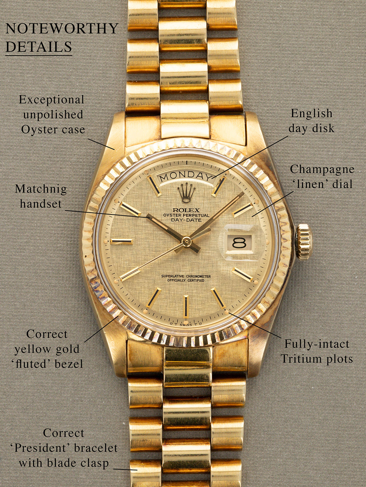 Rolex Day-Date Ref. 1803 - Champagne 'Linen Sigma' Dial Unpolished