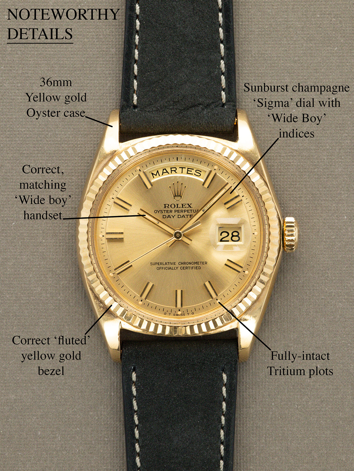 Rolex Day-Date Ref. 1803 - Sunburst Champagne 'Wide Boy-Sigma' Dial