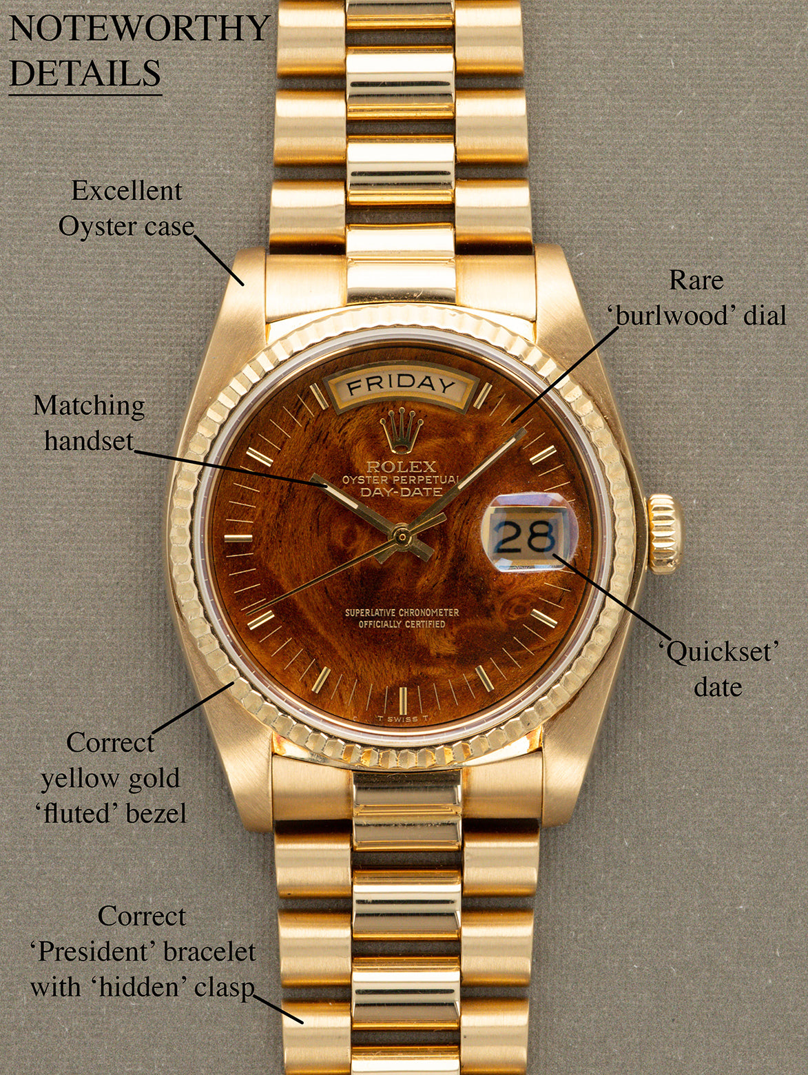 Rolex Day-Date Ref. 18038 - 'Burlwood' Dial