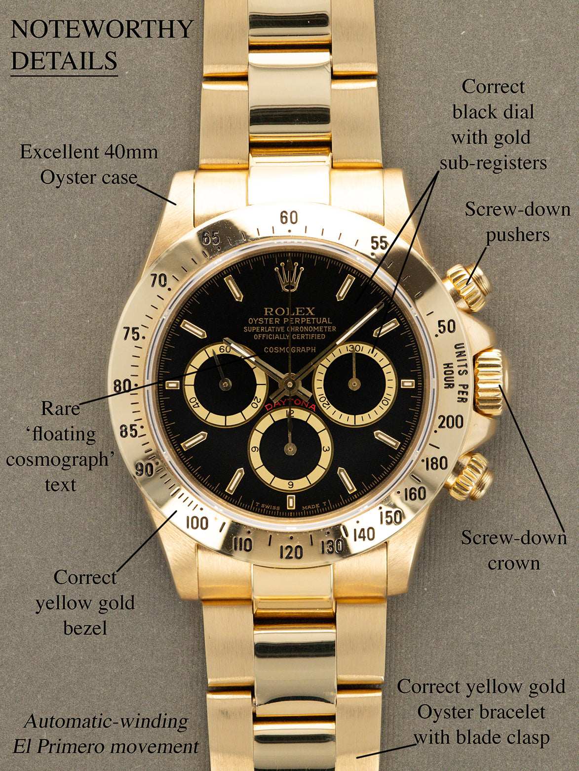 Rolex Daytona Ref. 16528 'Zenith' - Black 'Floating Cosmograph' Dial R-Series