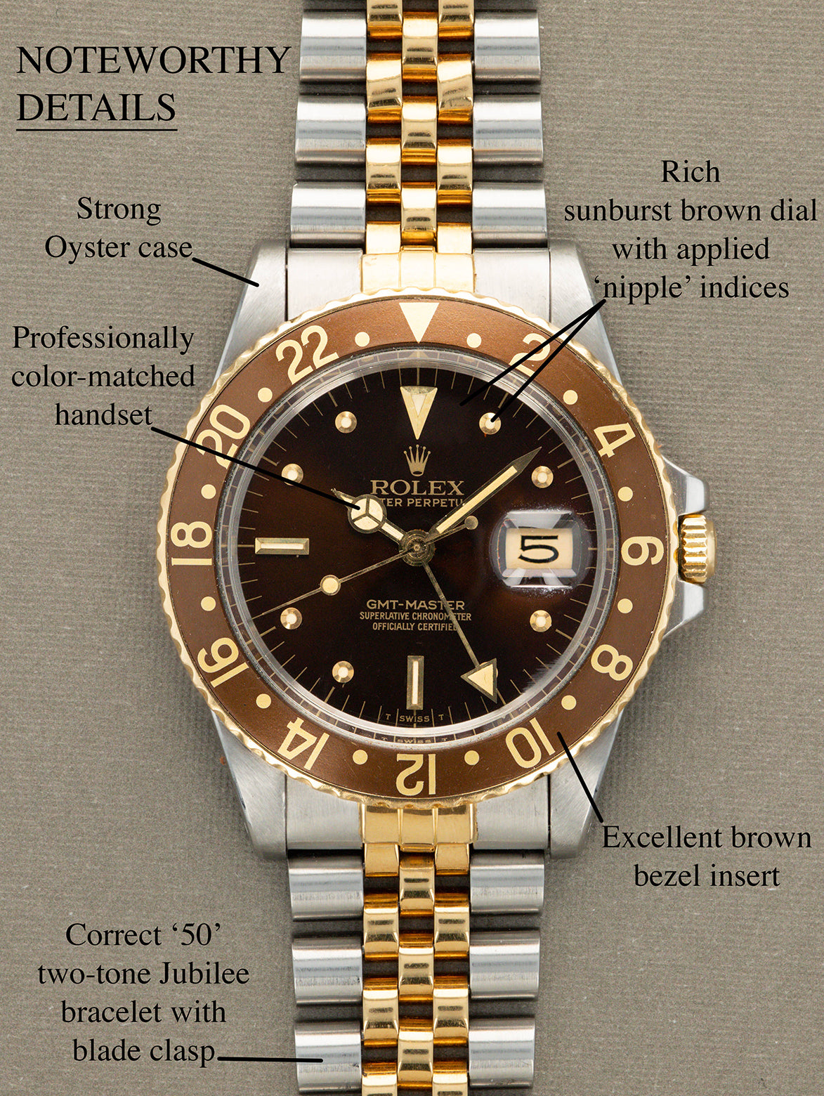 Rolex GMT-Master Ref. 16753 'Root Beer' - Sunburst Brown 'Nipple' Dial Unpolished