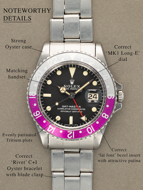 Rolex GMT-Master Ref. 1675 - 'MK1 Long-E' Dial w/ 'Fuchsia' Bezel