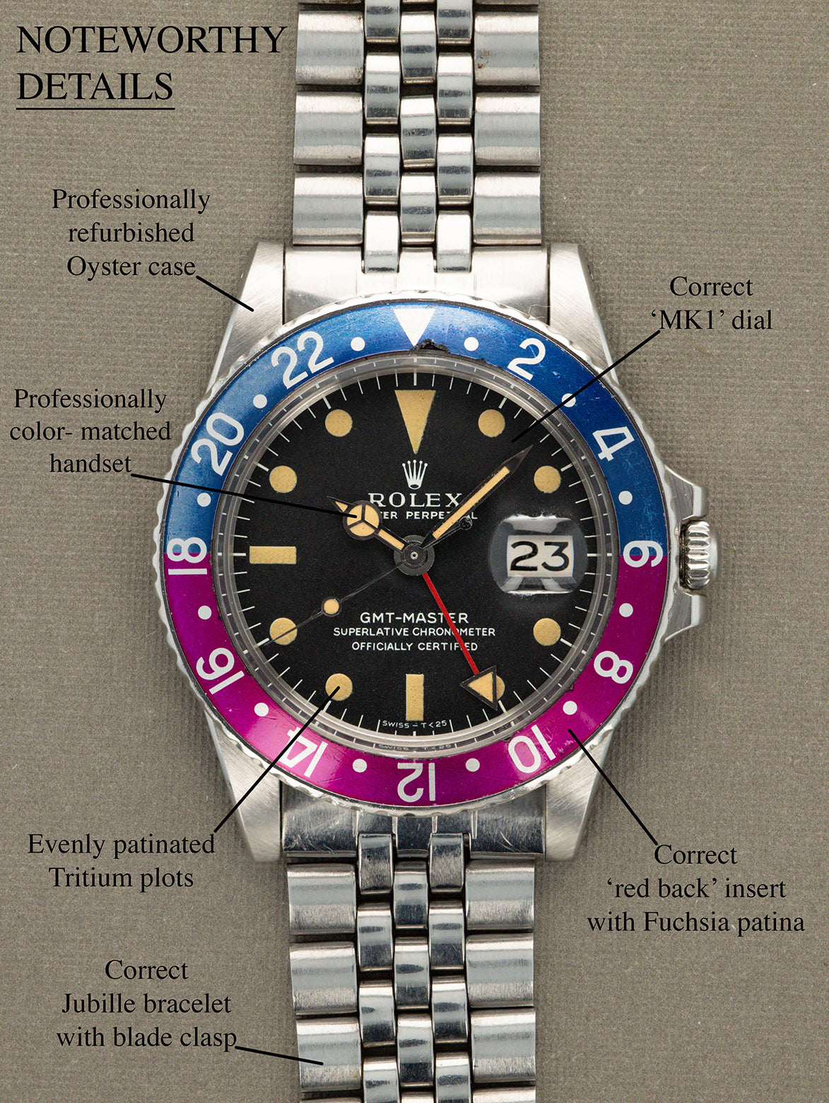 Rolex GMT-Master Ref. 1675 'Fuchsia' - 'Long-E' Dial