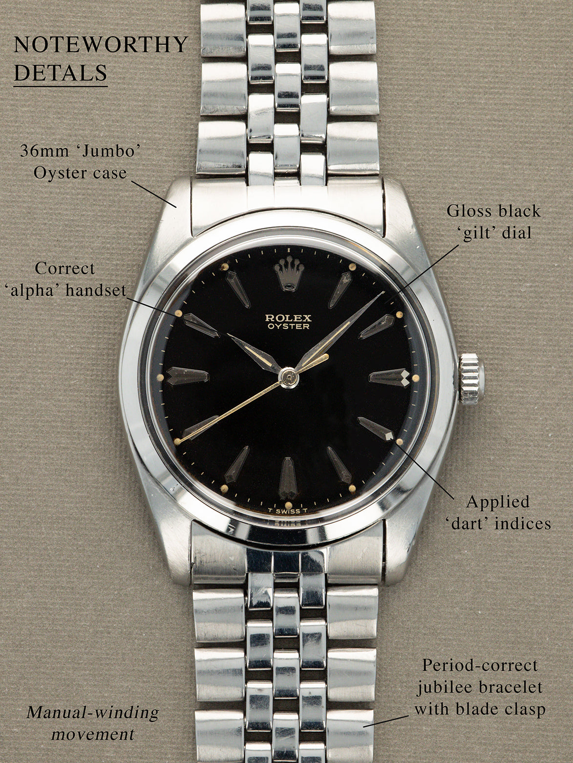 Rolex Oyster Ref. 6424 - 'Jumbo' Black 'Gilt ' Dial