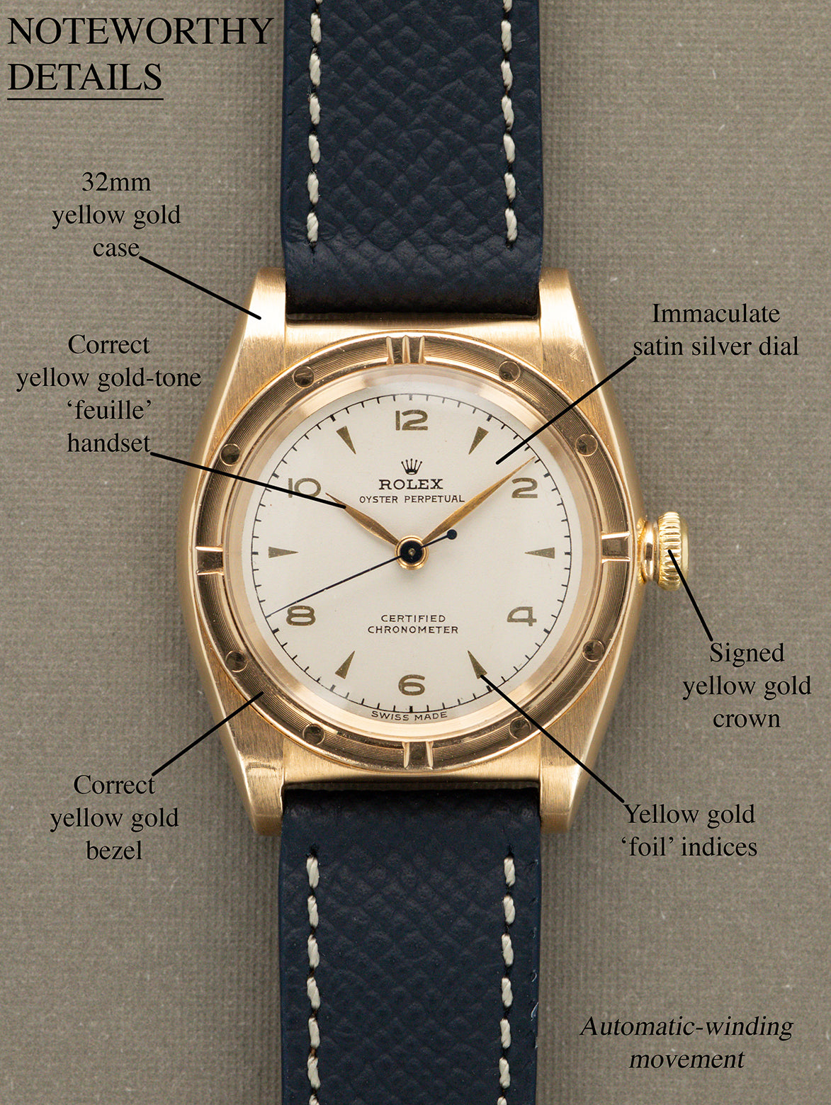 Rolex Oyster Perpetual Ref. 3372 - 'Bubbleback' Satin Silver Dial w/ Boxes