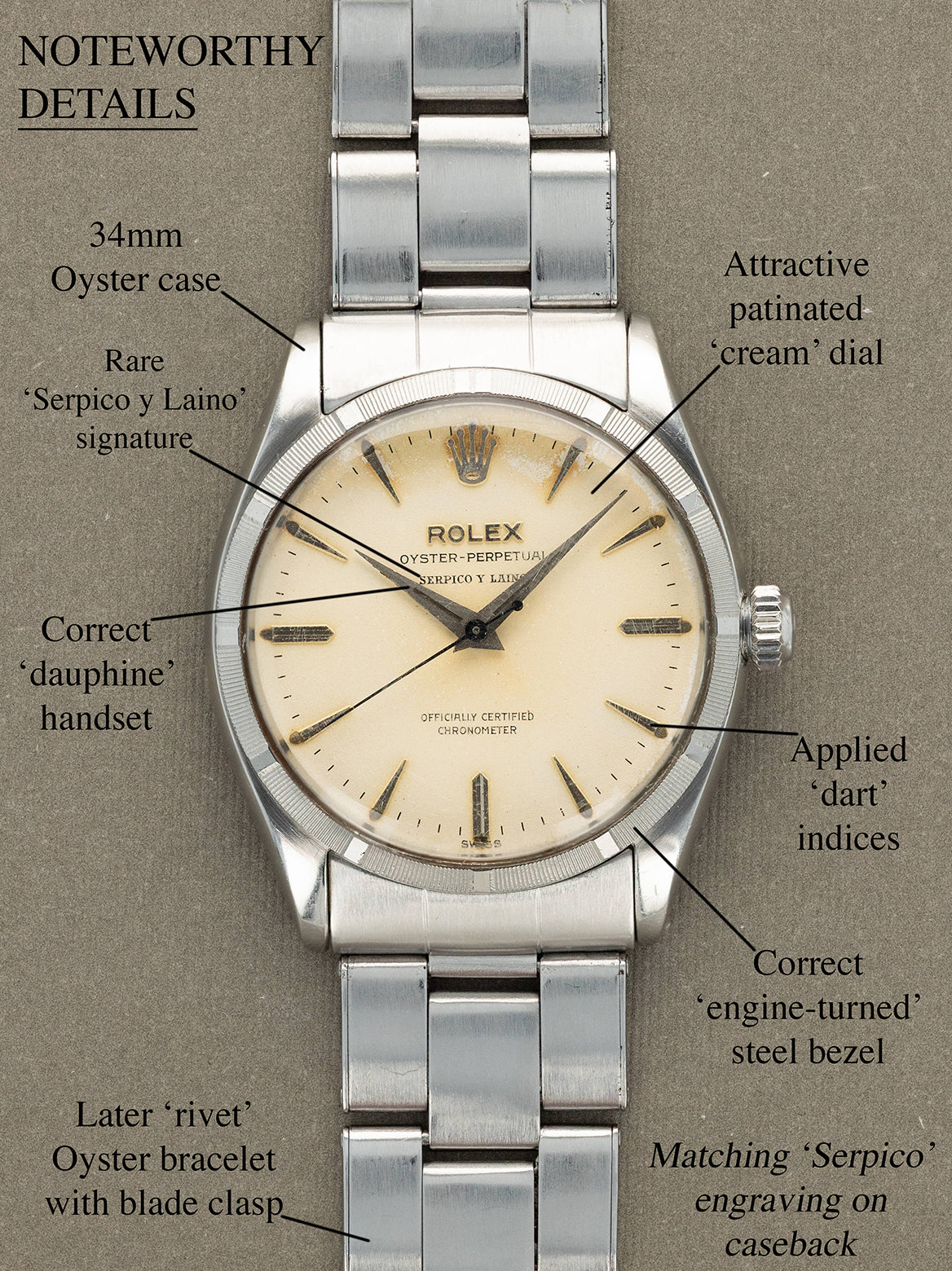 Rolex Oyster Perpetual Ref. 6565 - 'Serpico Y Laino' w/ Cream Patina Dial