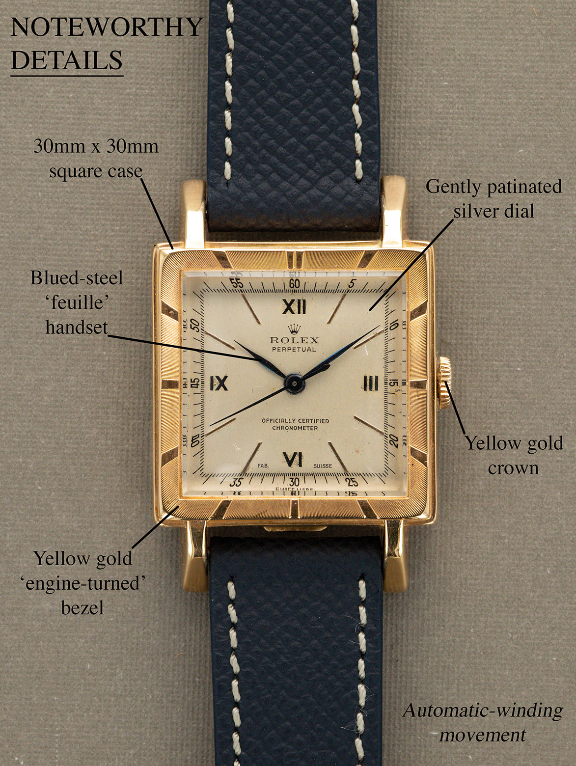 Rolex Square 'Perpetual' Dress Watch - Satin Silver Dial