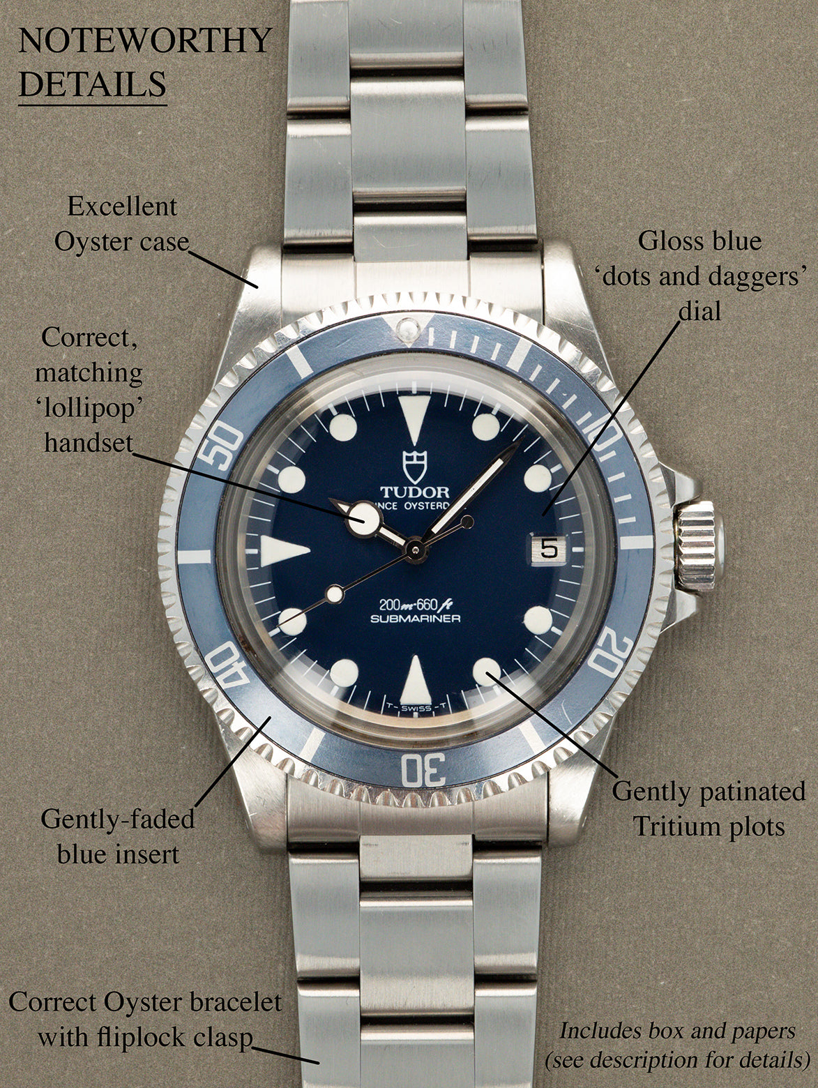 Tudor Submariner Date Ref. 76100 'Lollipop' - Blue Dial Unpolished W/ Box & Papers