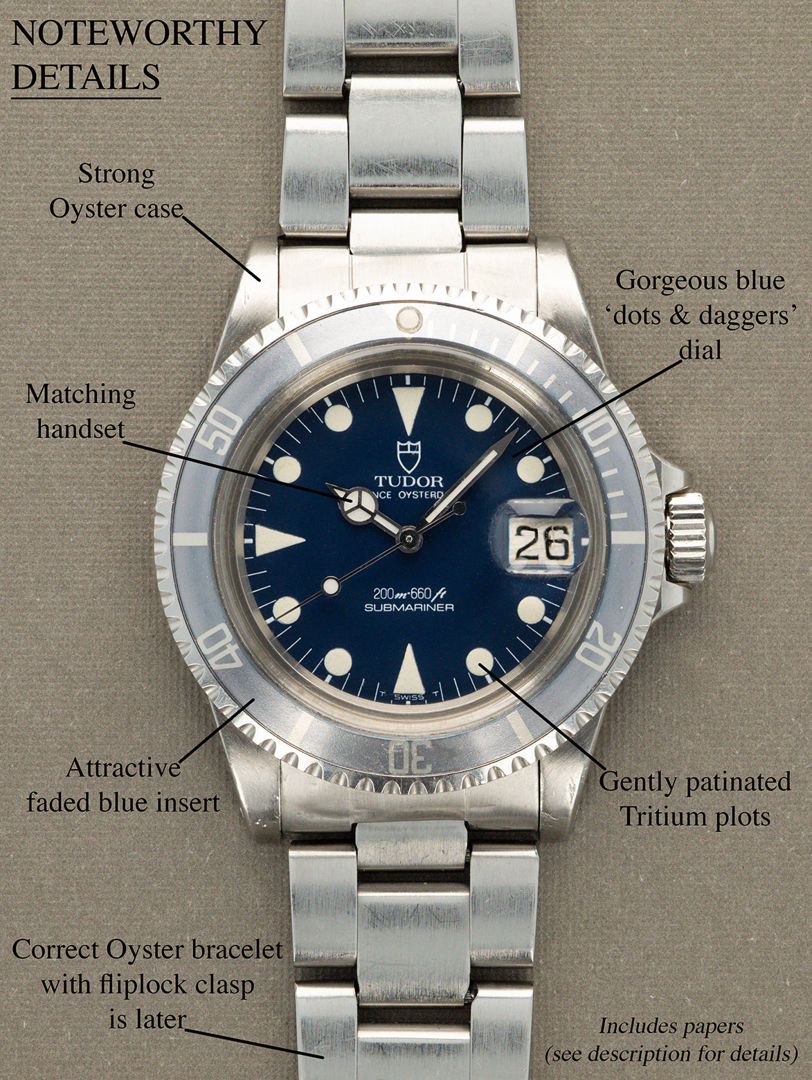 Tudor Submariner Date Ref. 76100 - Blue Dial Unpolished W/ Papers