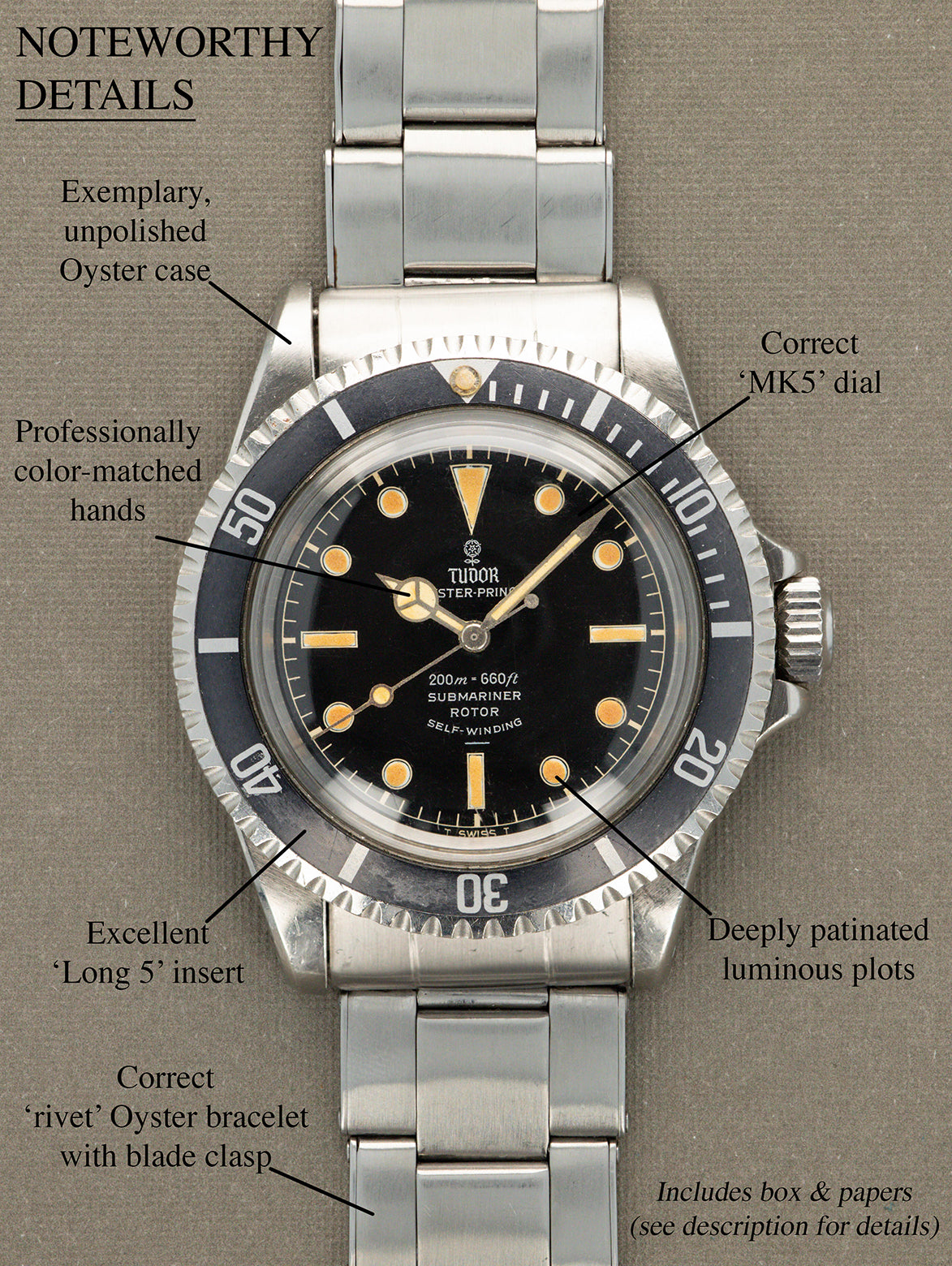 Tudor Submariner Ref. 7928 - Gilt 'Underline' Dial Unpolished W/ Box & Papers