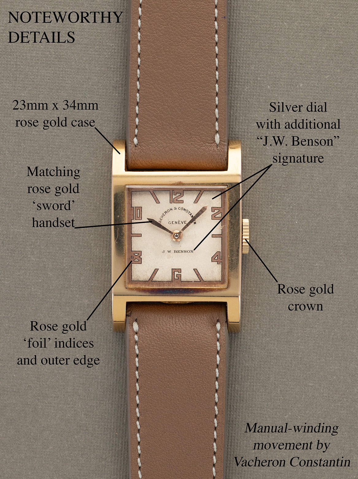 Vacheron Constantin Rose Gold 'Tank' - Silver 'J.W. Benson' Dial